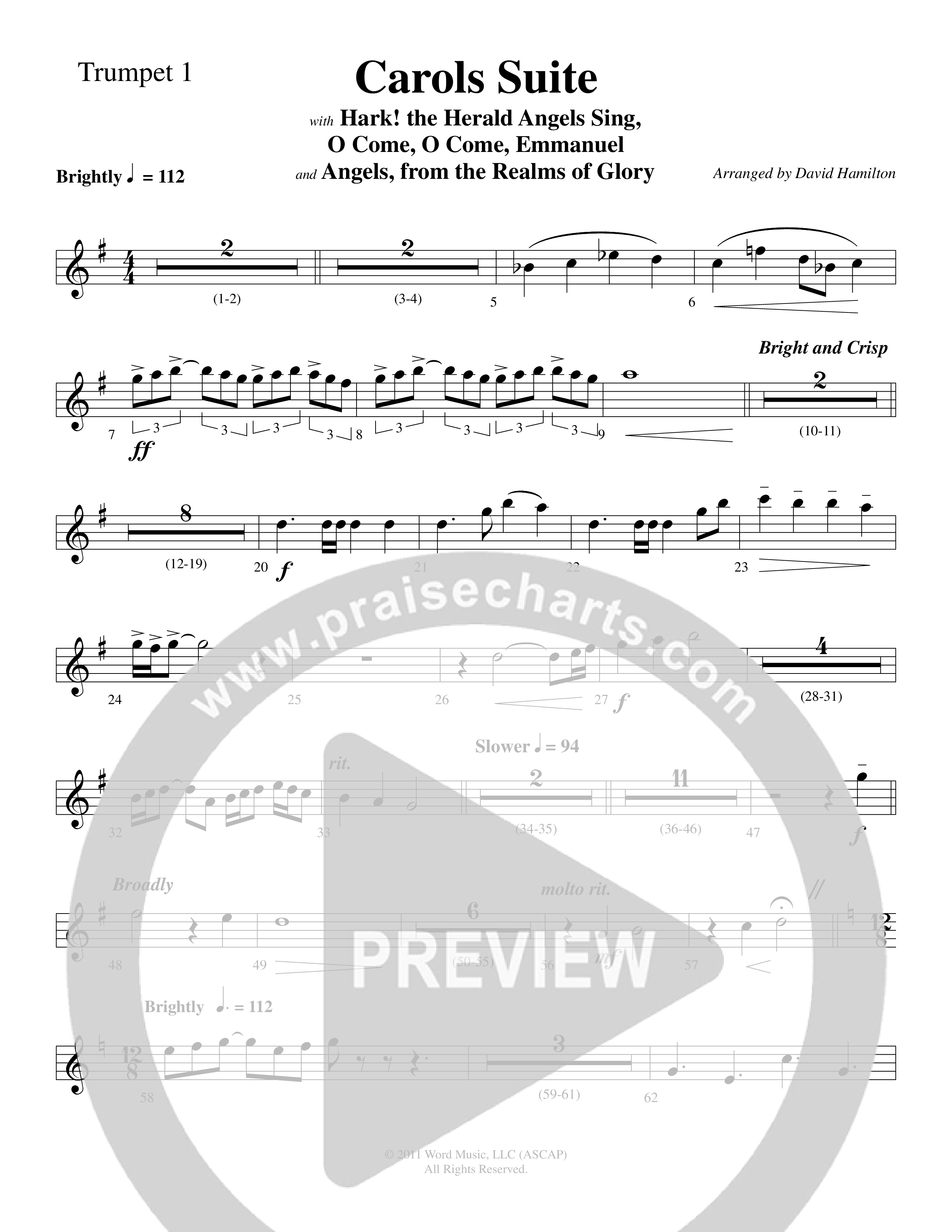 Carols Suite (Choral Anthem SATB) Trumpet 1 (Word Music Choral / Arr. David Hamilton)