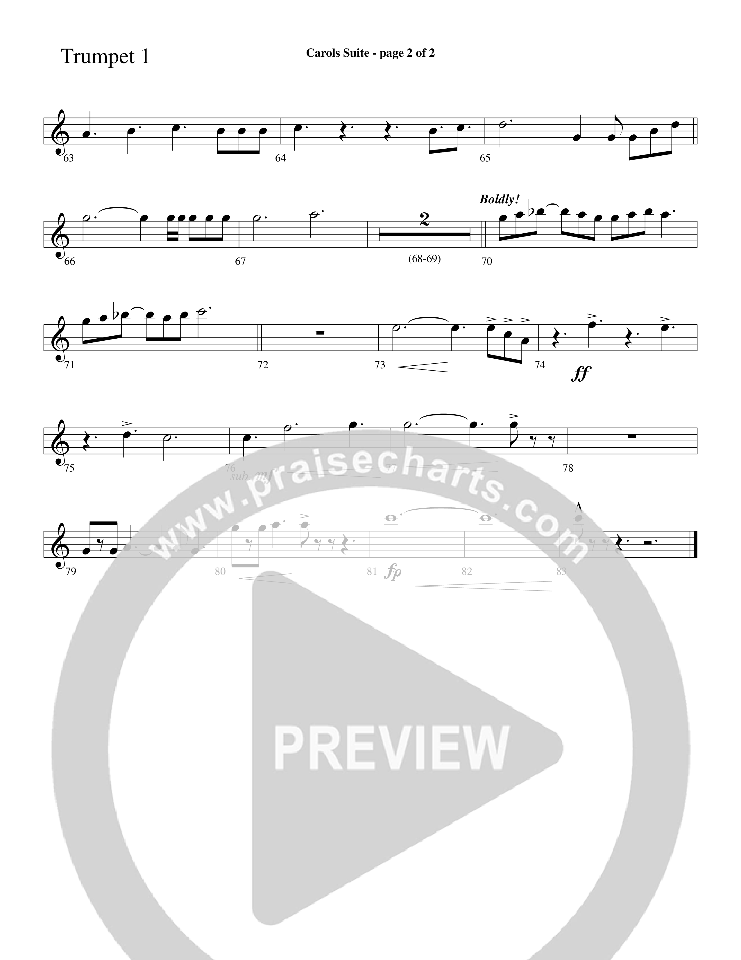 Carols Suite (Choral Anthem SATB) Trumpet 1 (Word Music Choral / Arr. David Hamilton)