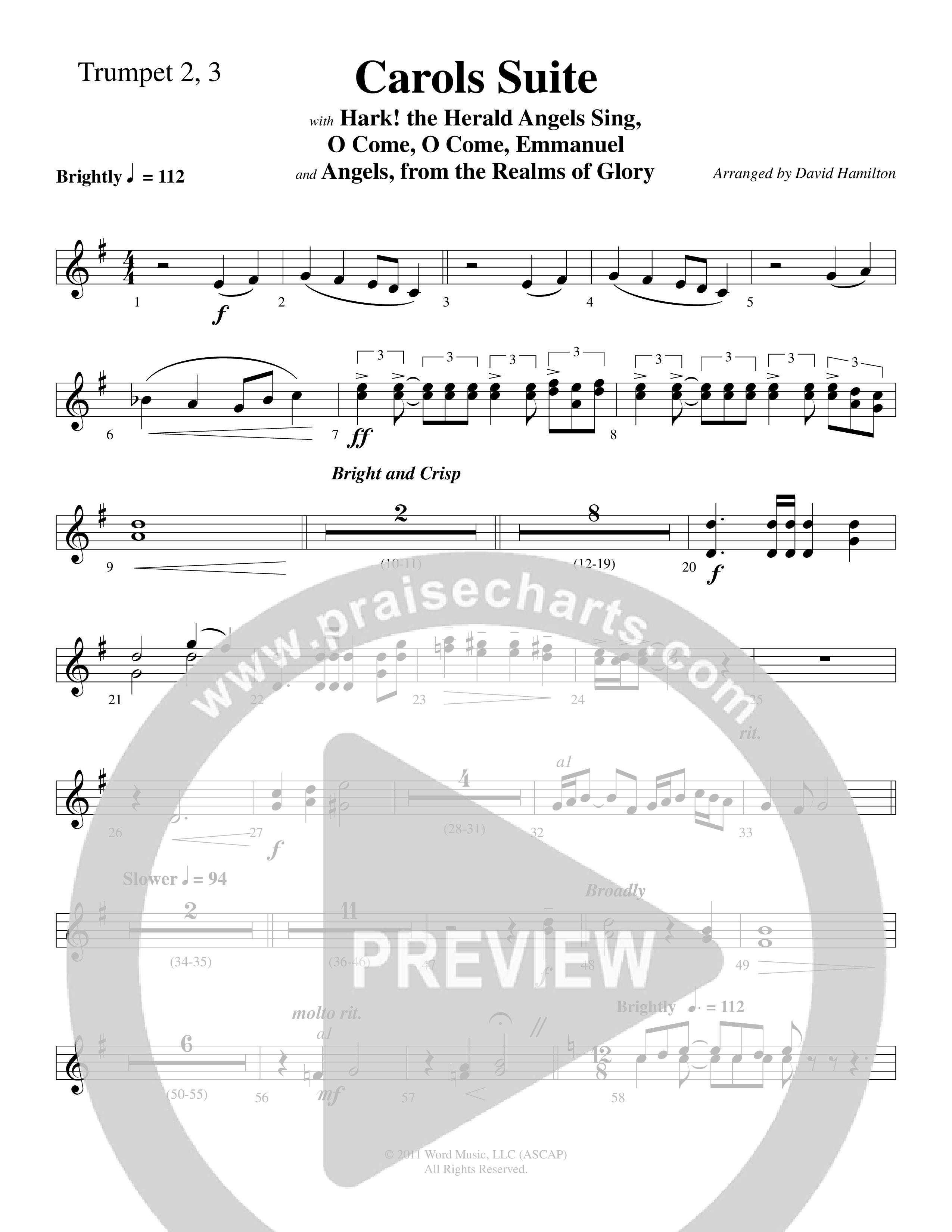 Carols Suite (Choral Anthem SATB) Trumpet 2/3 (Word Music Choral / Arr. David Hamilton)