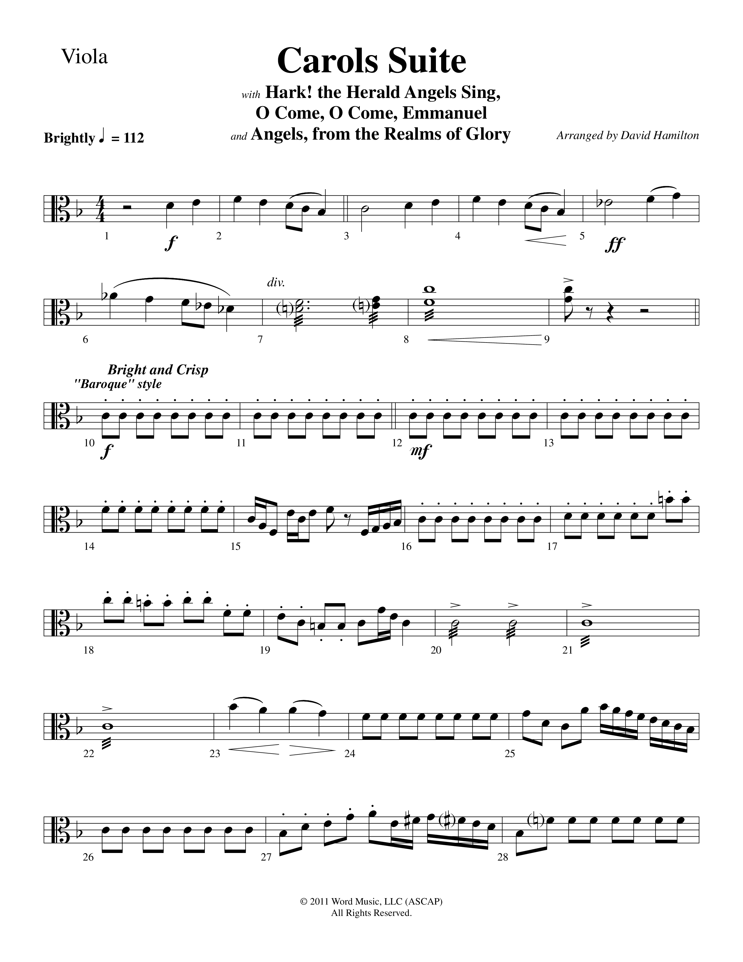 Carols Suite (Choral Anthem SATB) Viola (Word Music Choral / Arr. David Hamilton)