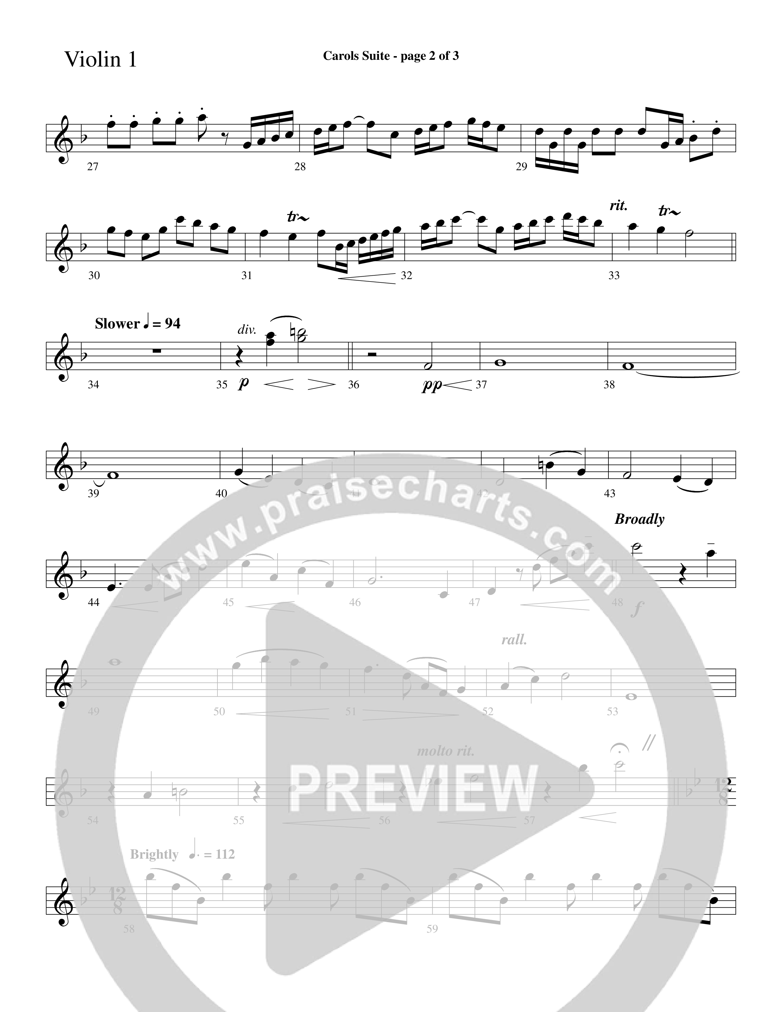 Carols Suite (Choral Anthem SATB) Violin 1 (Word Music Choral / Arr. David Hamilton)