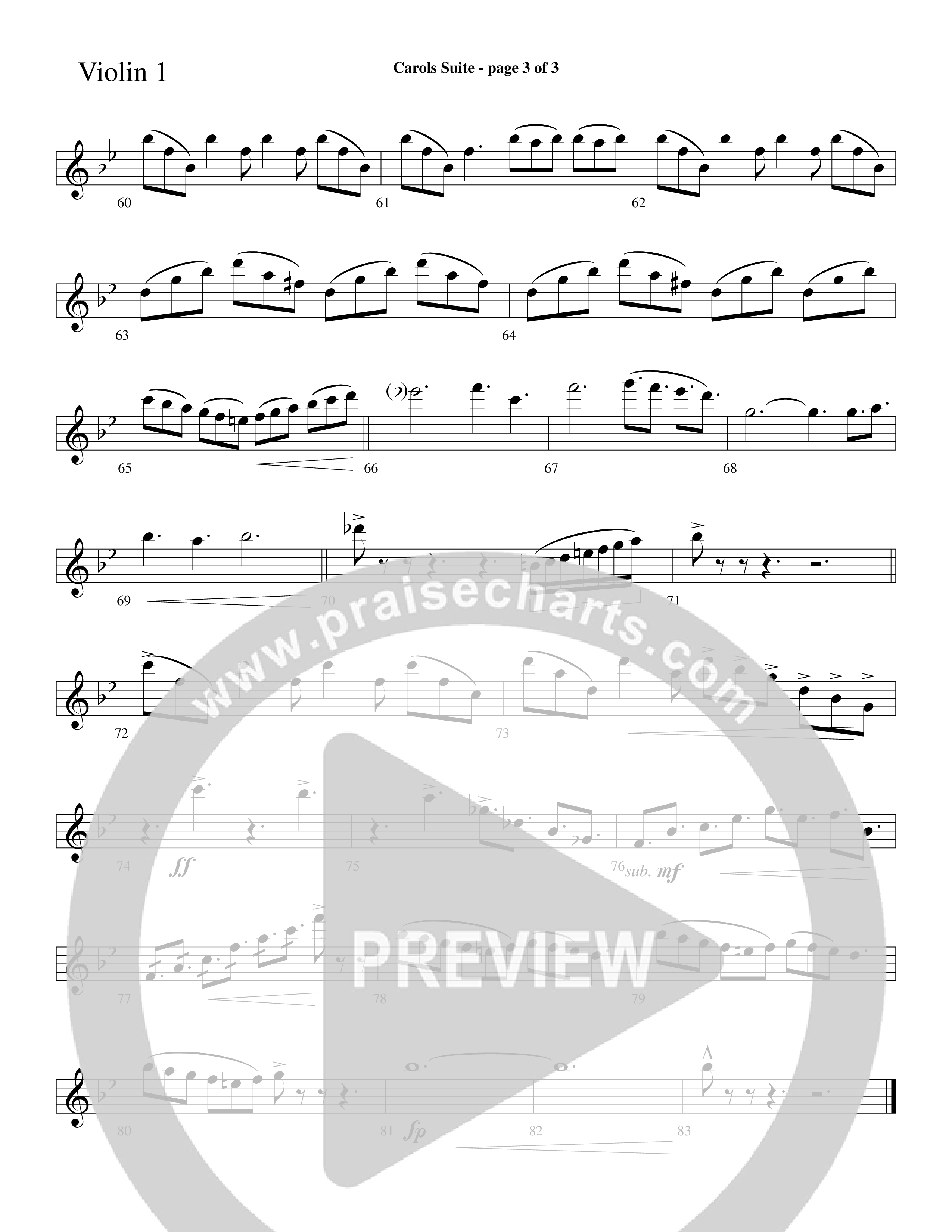 Carols Suite (Choral Anthem SATB) Violin 1 (Word Music Choral / Arr. David Hamilton)