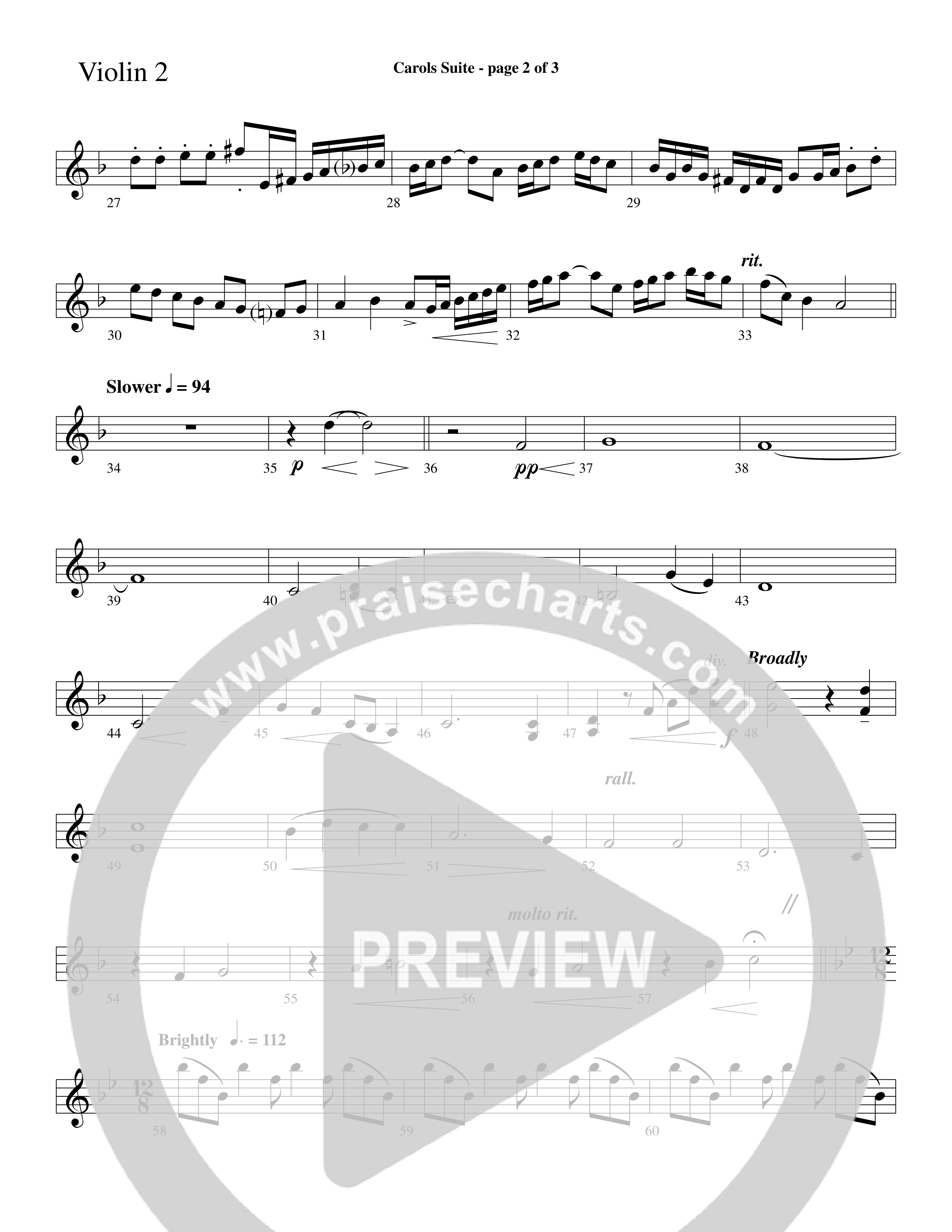 Carols Suite (Choral Anthem SATB) Violin 2 (Word Music Choral / Arr. David Hamilton)