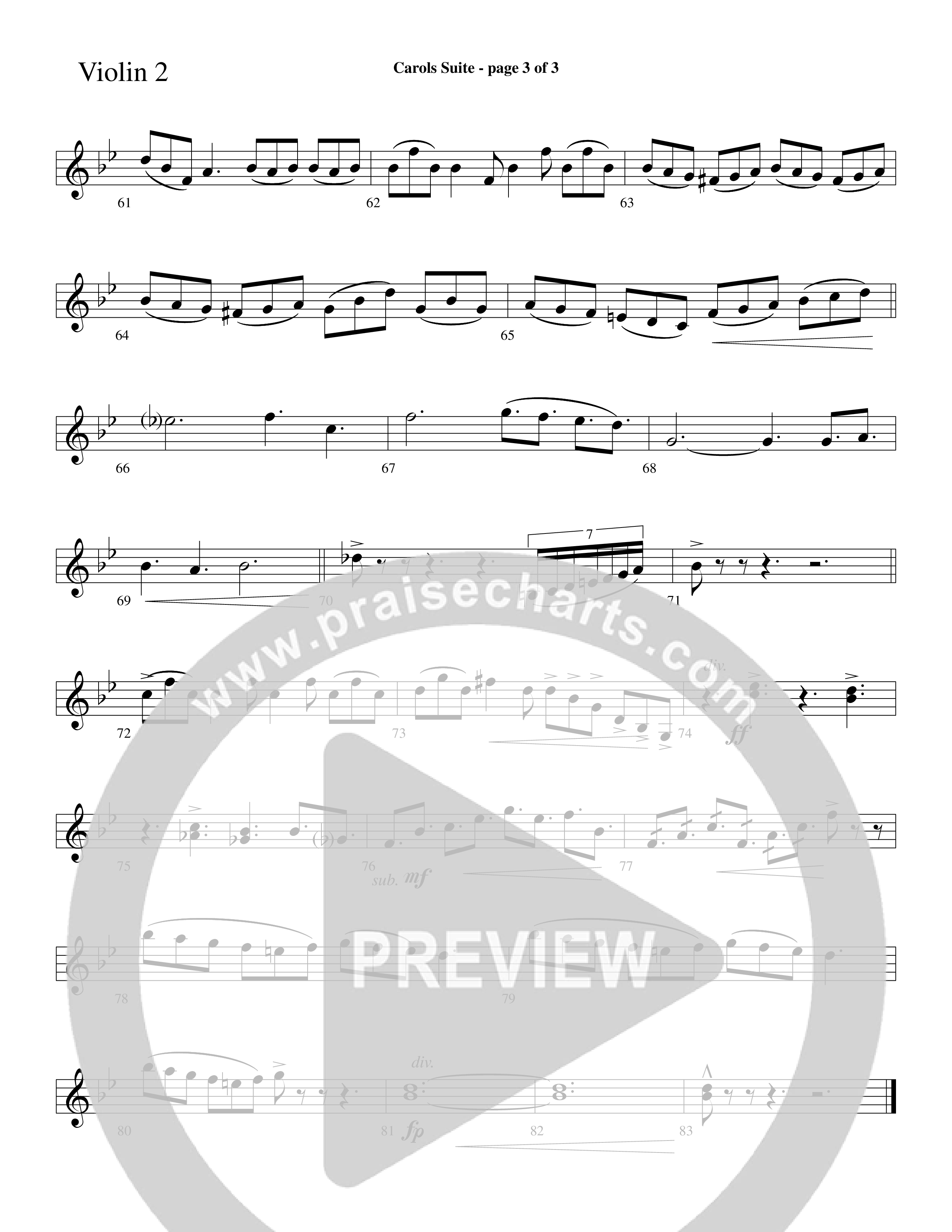 Carols Suite (Choral Anthem SATB) Violin 2 (Word Music Choral / Arr. David Hamilton)