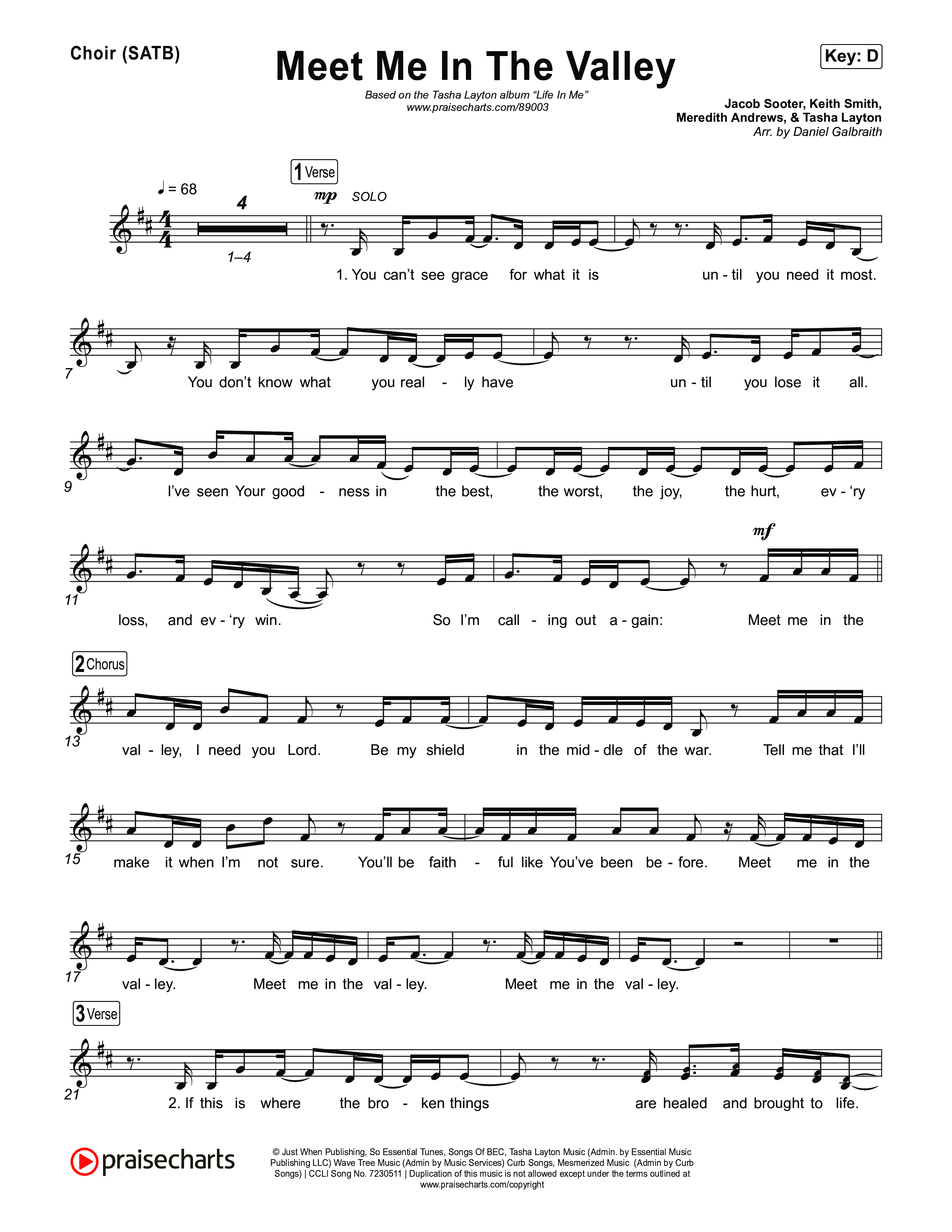 Meet Me In The Valley Choir Sheet (SATB) (Tasha Layton)