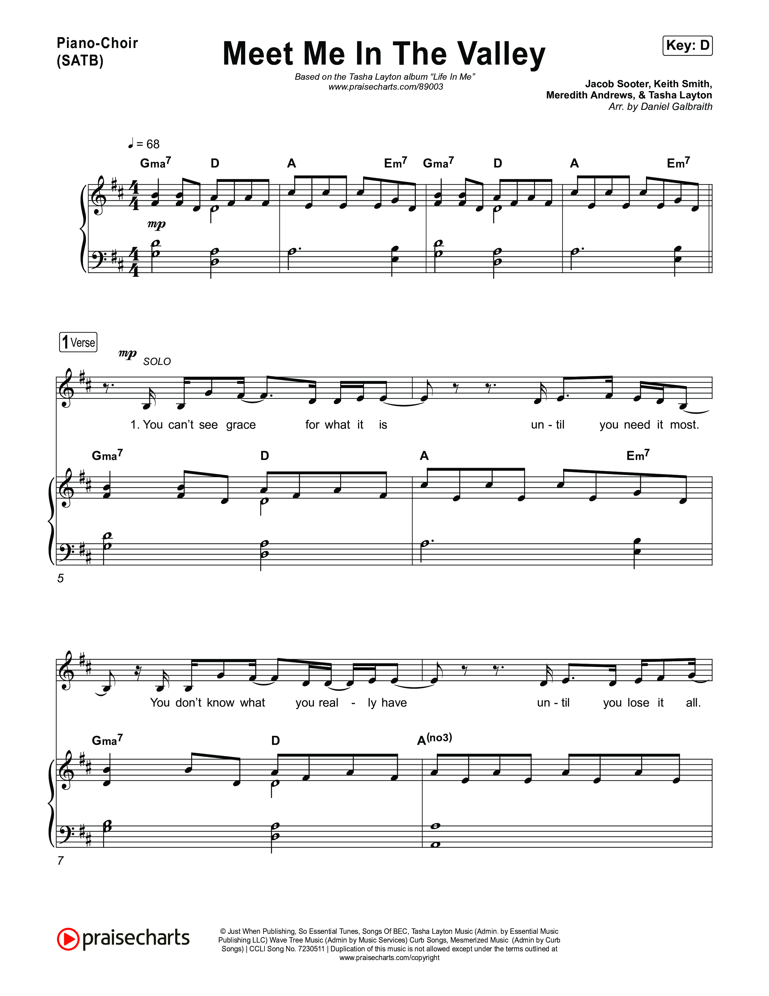 Meet Me In The Valley Piano/Vocal (SATB) (Tasha Layton)