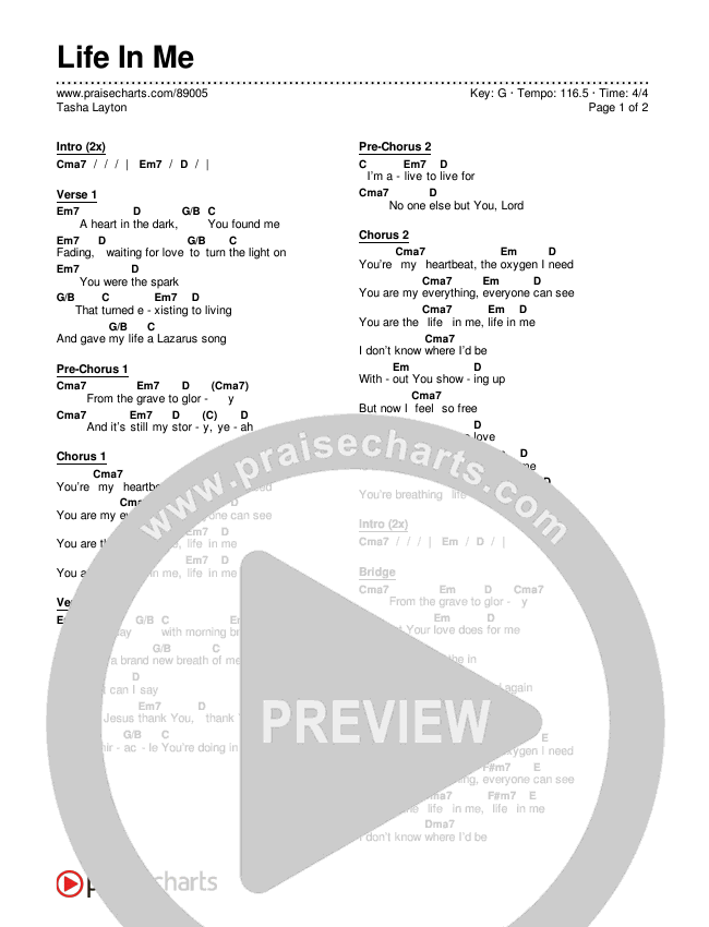 Life In Me Chords & Lyrics (Tasha Layton)