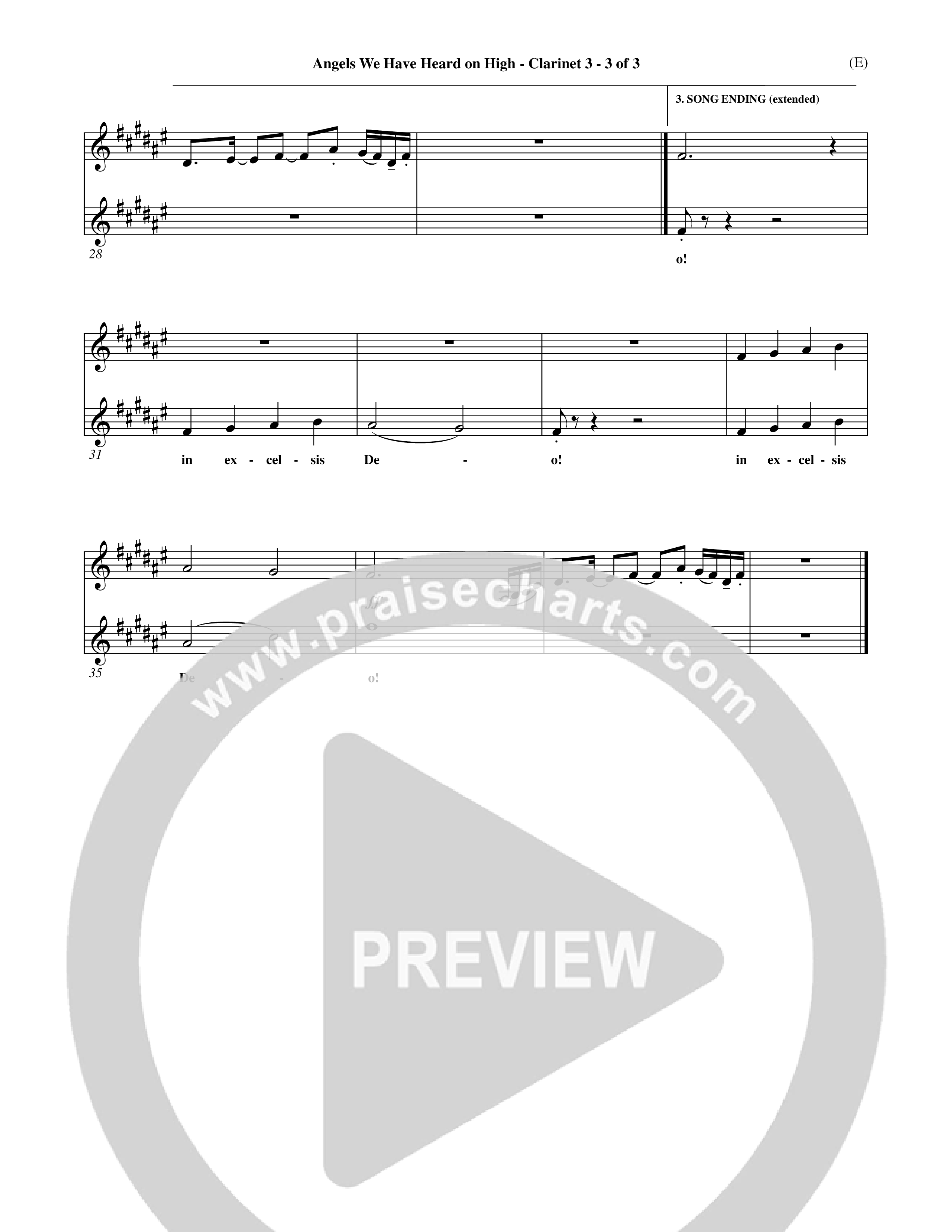 Angels We Have Heard On High (Choral Anthem SATB) Clarinet 3 (Word Music Choral / Arr. John Coates / Orch. Dave Williamson / Orch. Billy Payne)