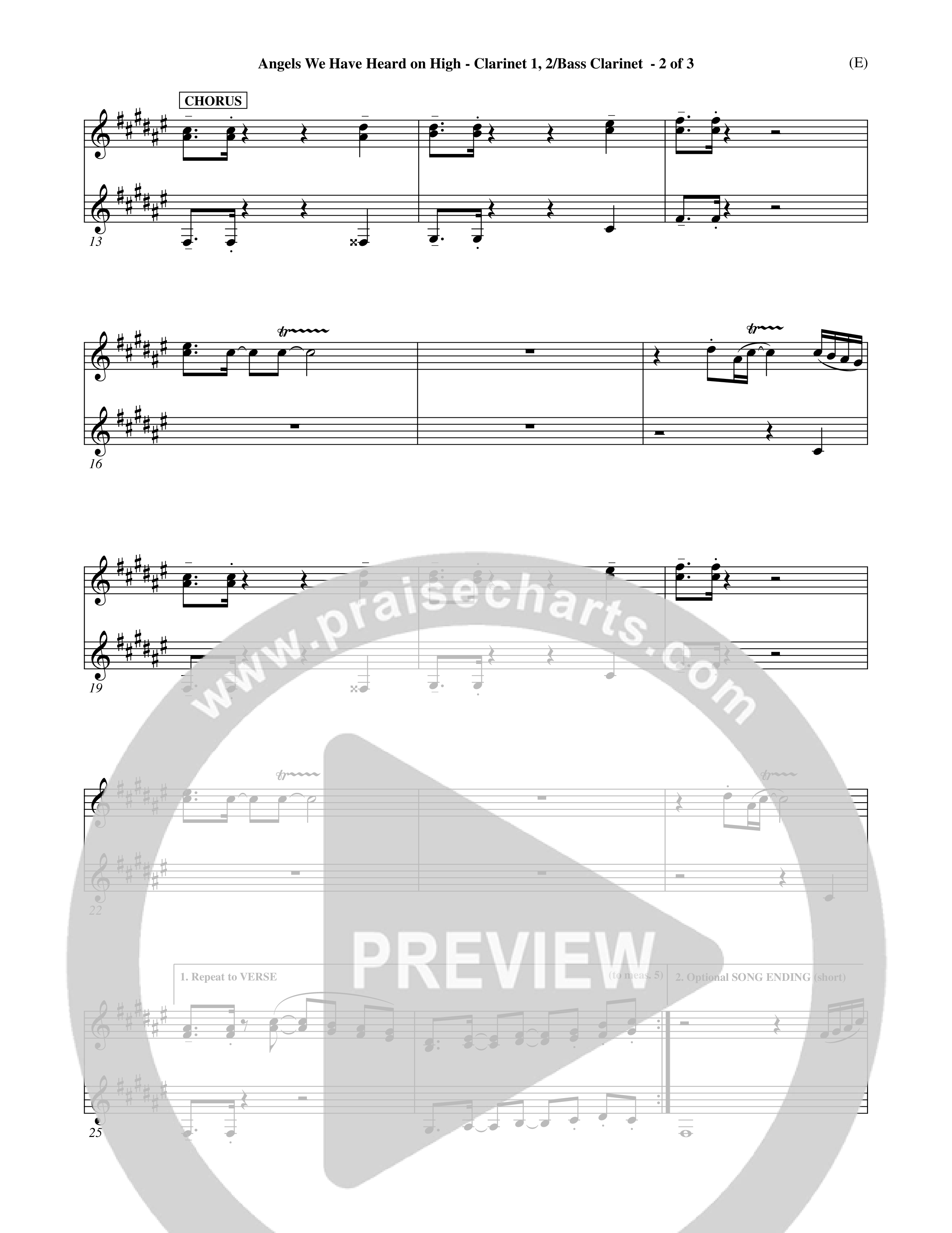 Angels We Have Heard On High (Choral Anthem SATB) Clarinet (Word Music Choral / Arr. John Coates / Orch. Dave Williamson / Orch. Billy Payne)