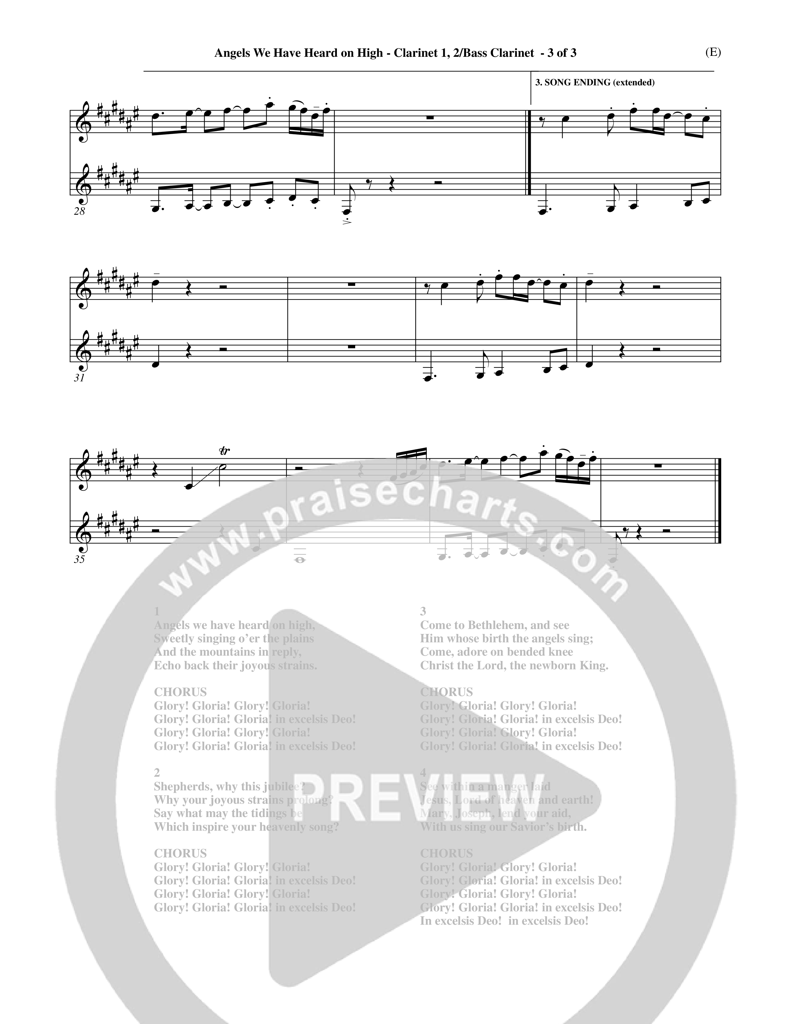 Angels We Have Heard On High (Choral Anthem SATB) Clarinet (Word Music Choral / Arr. John Coates / Orch. Dave Williamson / Orch. Billy Payne)