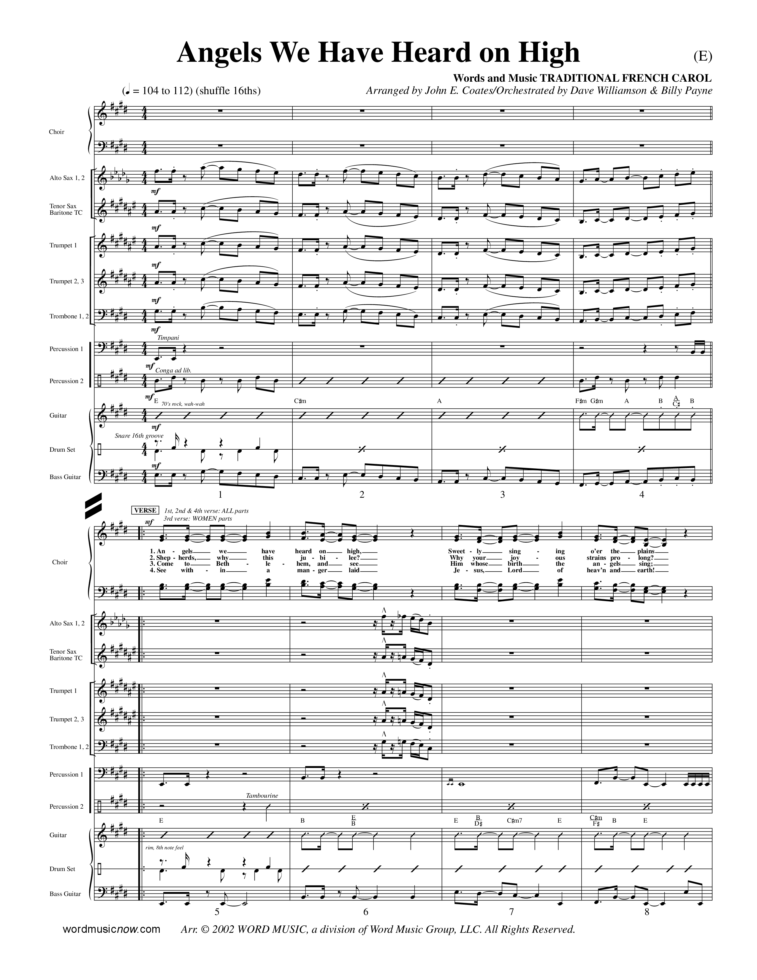Angels We Have Heard On High (Choral Anthem SATB) PraiseBand (incl. Brass) (Word Music Choral / Arr. John Coates / Orch. Dave Williamson / Orch. Billy Payne)