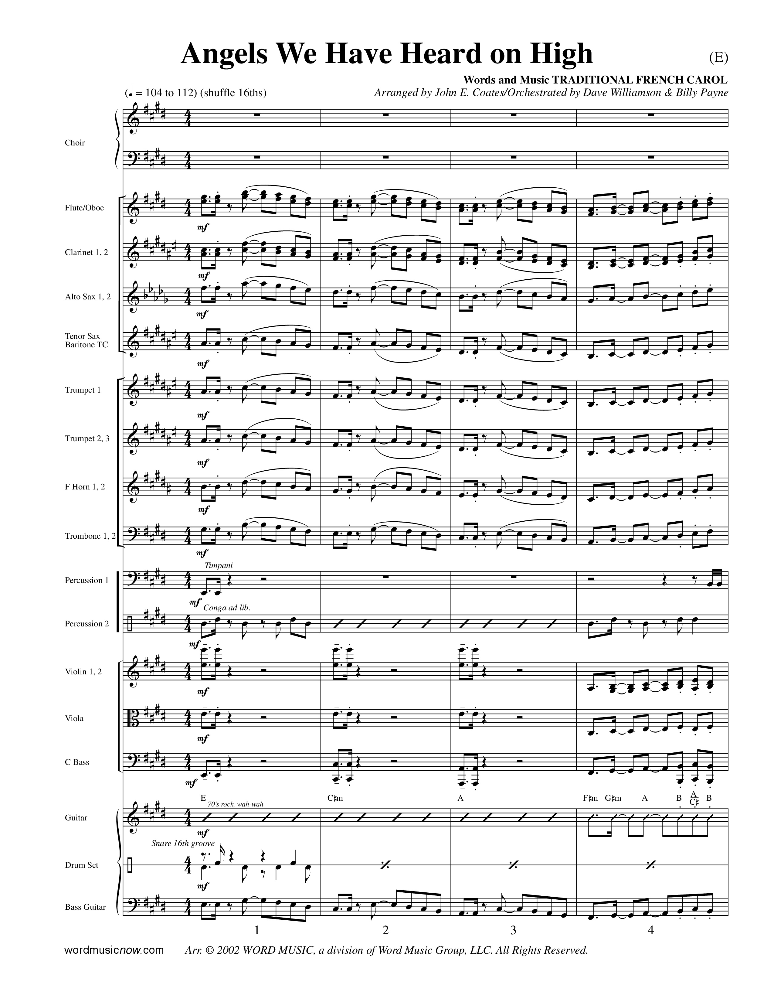 Angels We Have Heard On High (Choral Anthem SATB) Conductor's Score (Word Music Choral / Arr. John Coates / Orch. Dave Williamson / Orch. Billy Payne)