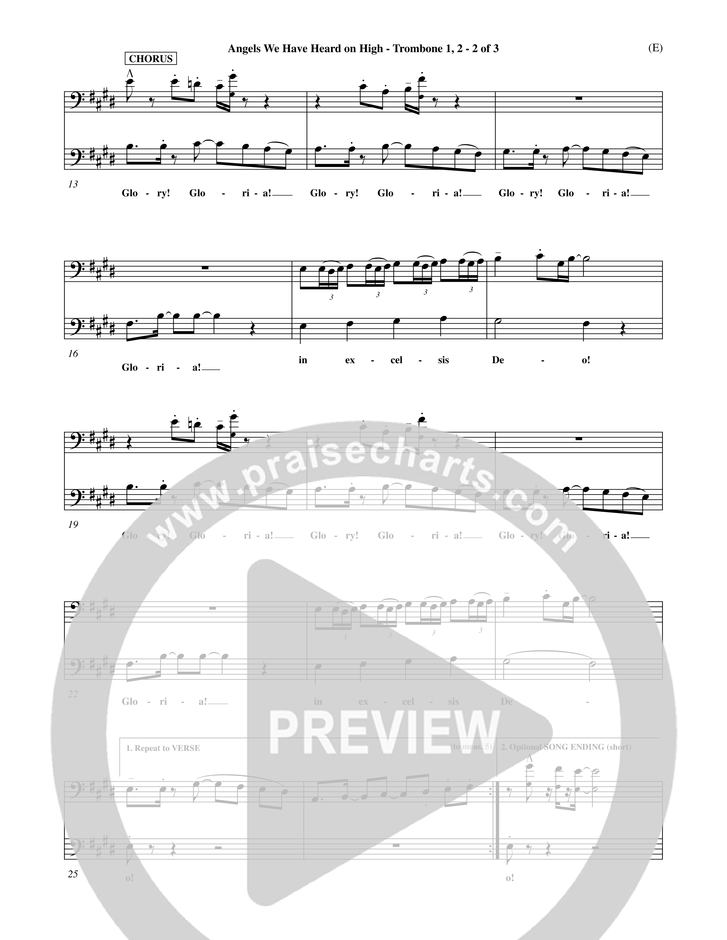 Angels We Have Heard On High (Choral Anthem SATB) Trombone 1/2 (Word Music Choral / Arr. John Coates / Orch. Dave Williamson / Orch. Billy Payne)