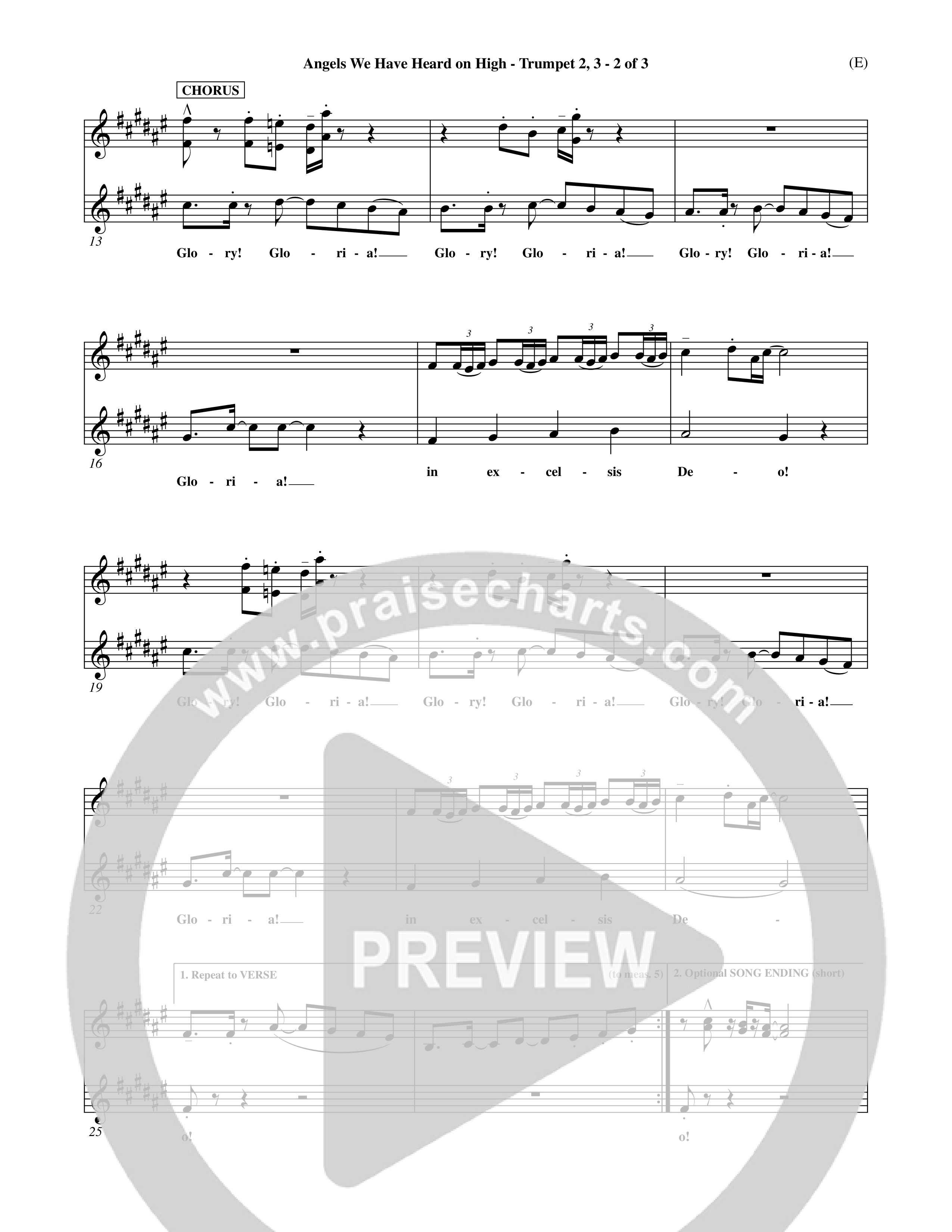 Angels We Have Heard On High (Choral Anthem SATB) Trumpet 2/3 (Word Music Choral / Arr. John Coates / Orch. Dave Williamson / Orch. Billy Payne)