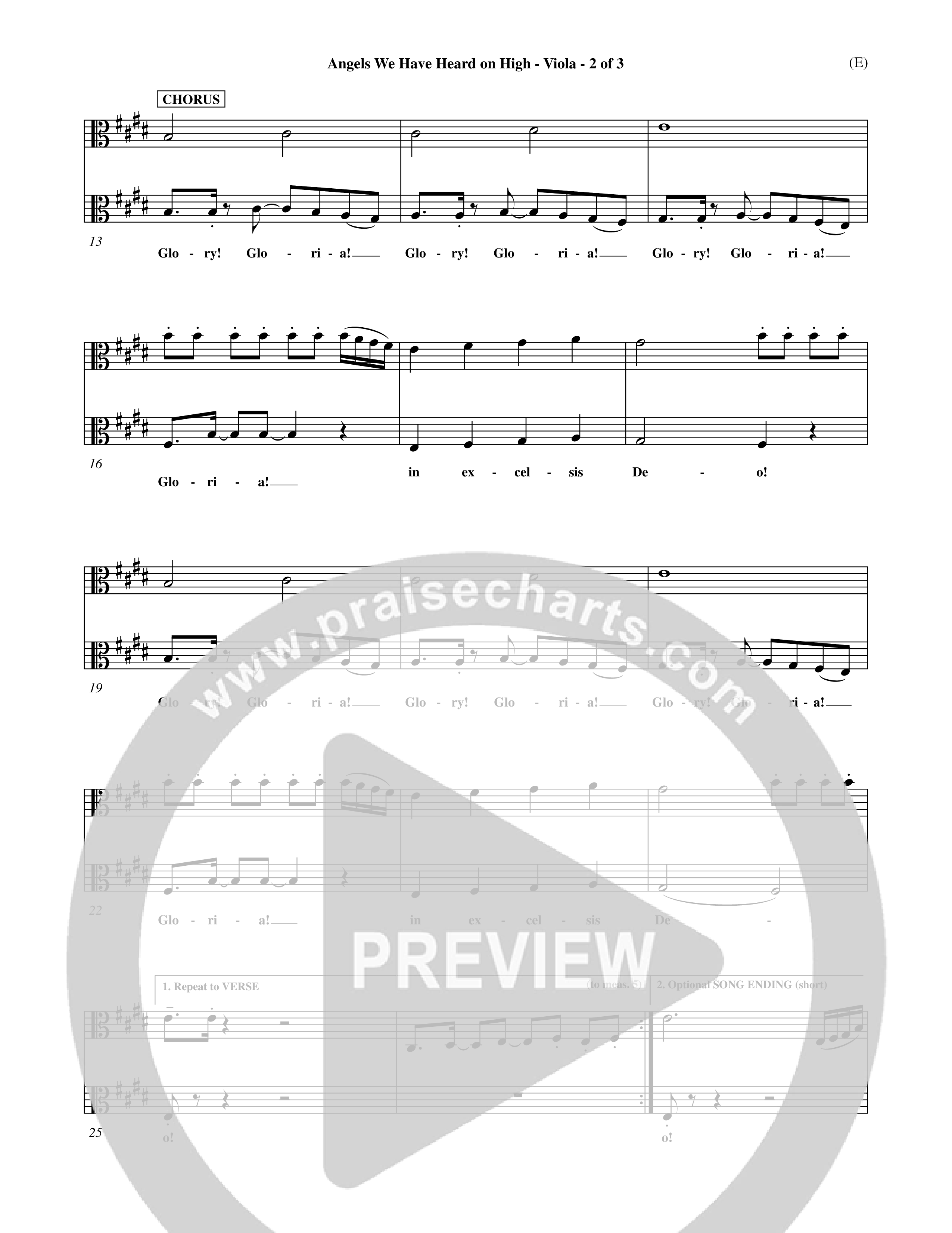 Angels We Have Heard On High (Choral Anthem SATB) Viola (Word Music Choral / Arr. John Coates / Orch. Dave Williamson / Orch. Billy Payne)