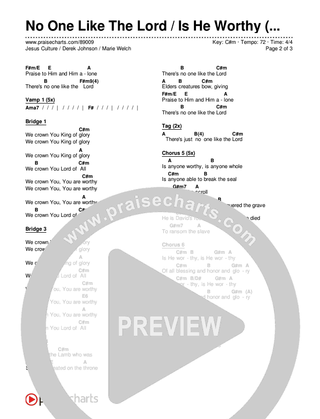 No One Like The Lord / Is He Worthy (Live) Chords & Lyrics (Jesus Culture / Derek Johnson / Marie Welch)