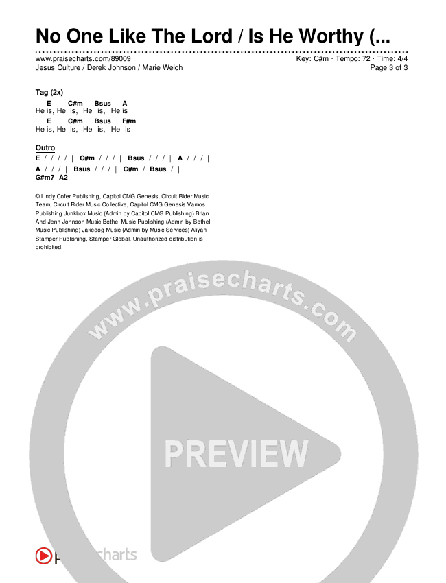 No One Like The Lord / Is He Worthy (Live) Chords & Lyrics (Jesus Culture / Derek Johnson / Marie Welch)