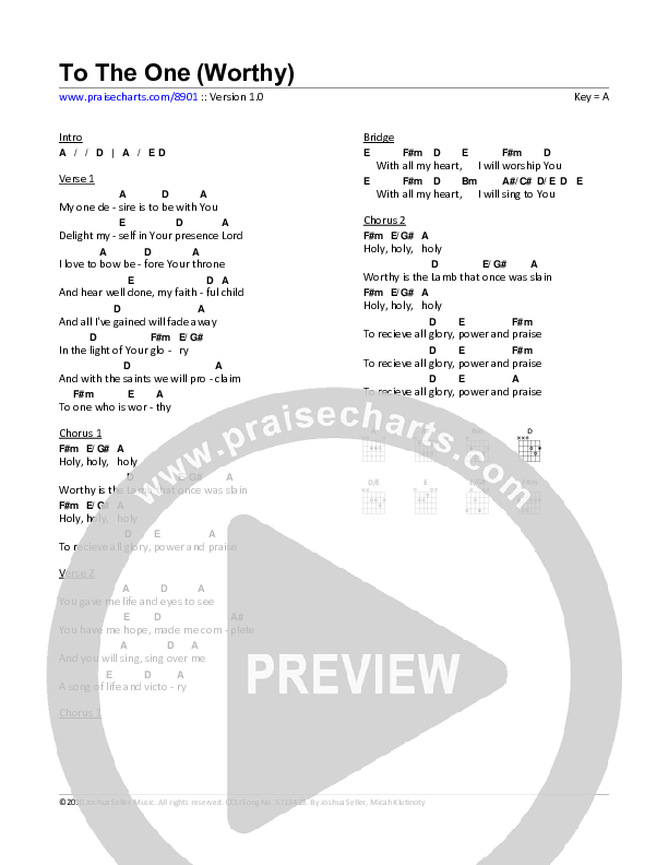 To The One (Worthy) Chord Chart (Joshua Seller)