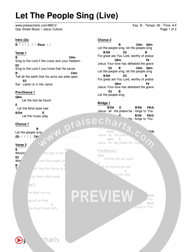 Let The People Sing (Live) Chords & Lyrics (Jesus Culture / Gas Street Music)