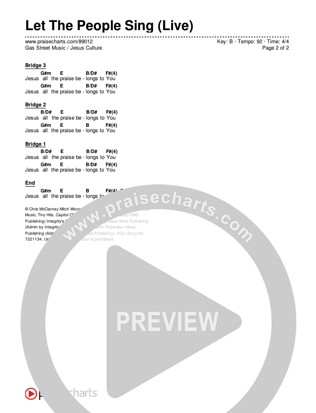 Let The People Sing (Live) Chords & Lyrics (Jesus Culture / Gas Street Music)