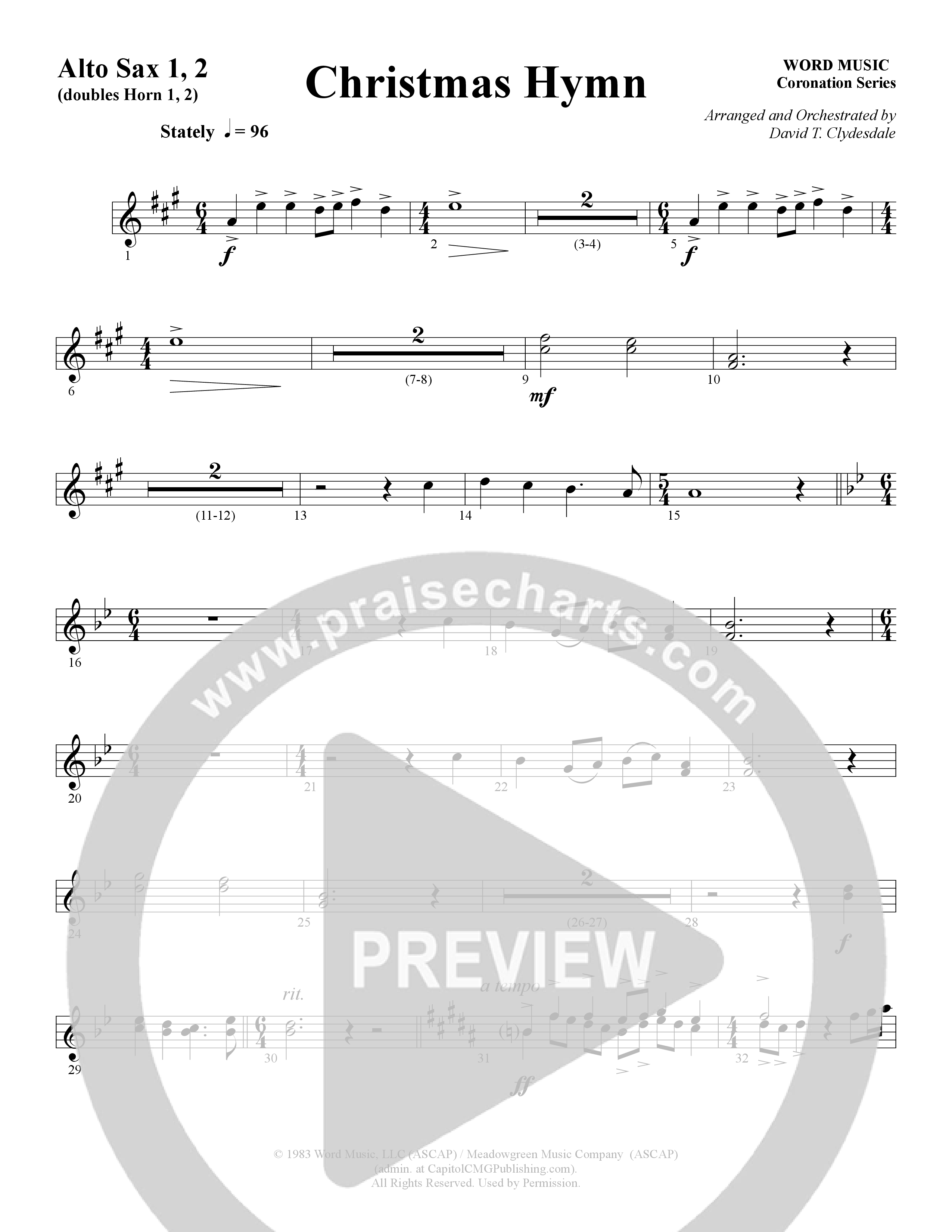 Christmas Hymn (Instrumental) Alto Sax 1/2 (Word Music / Arr. David Clydesdale)