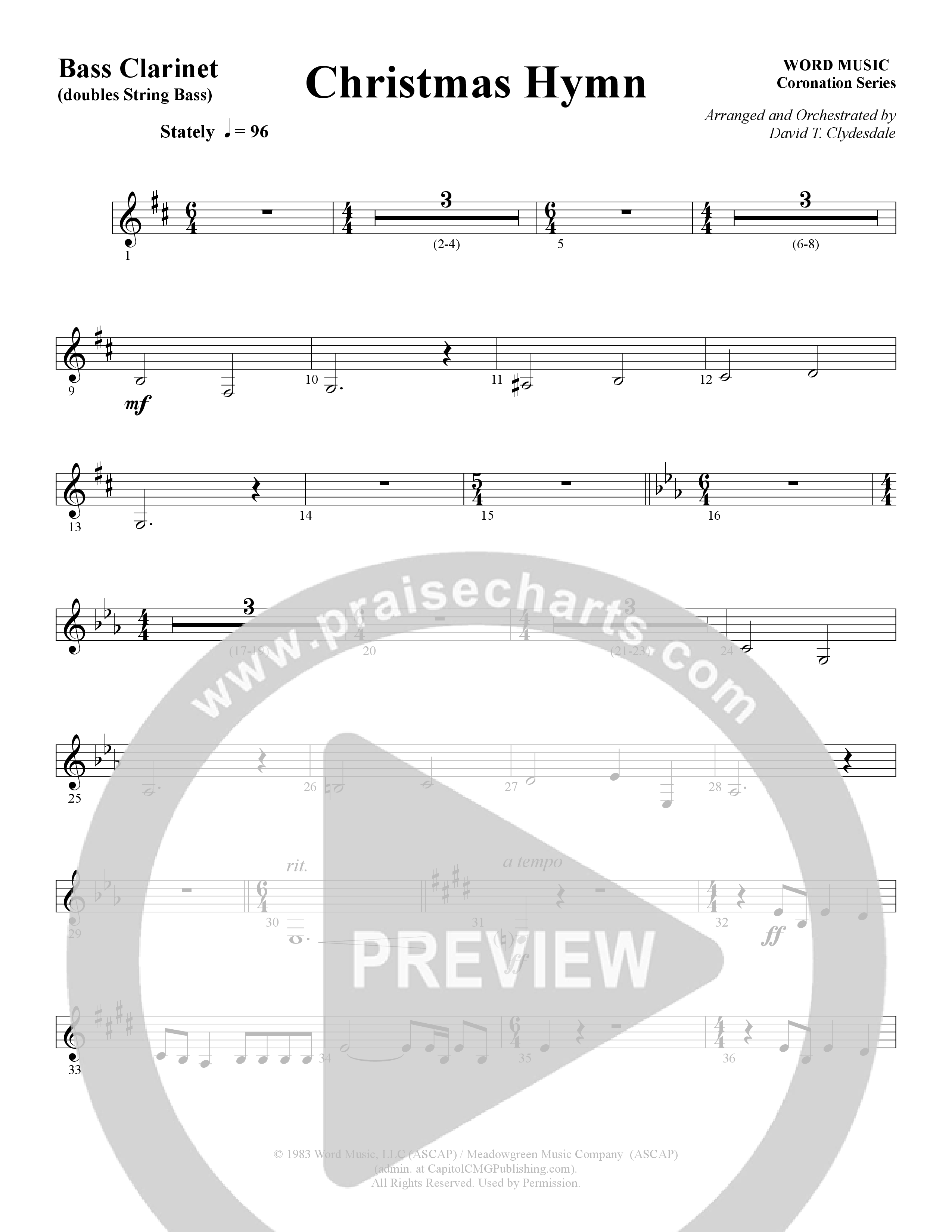 Christmas Hymn (Instrumental) Bass Clarinet (Word Music / Arr. David Clydesdale)