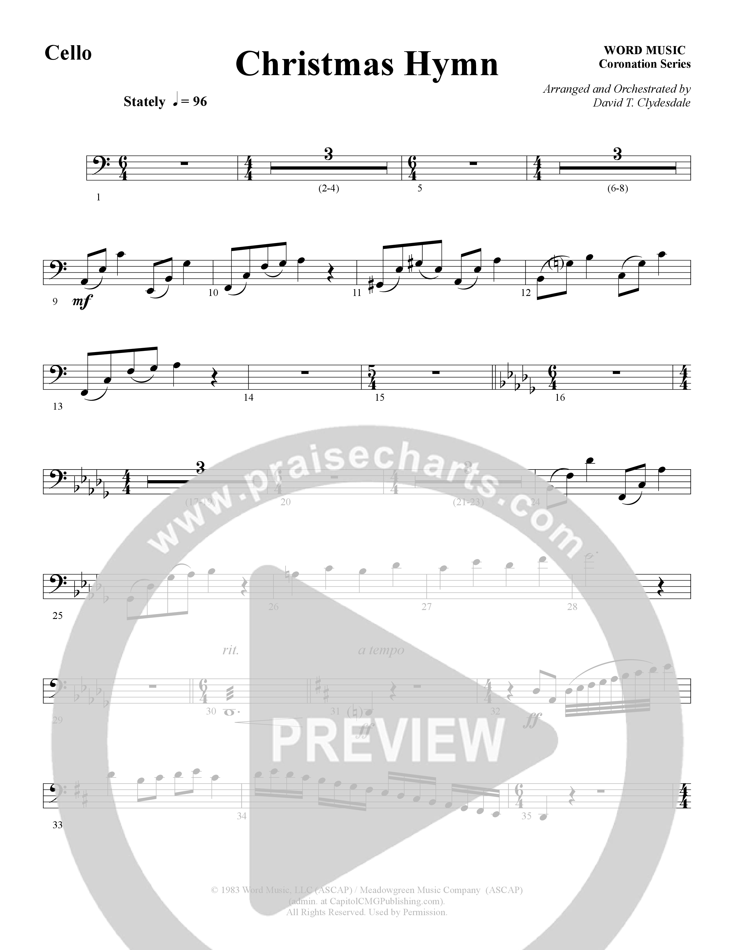 Christmas Hymn (Instrumental) Cello (Word Music / Arr. David Clydesdale)