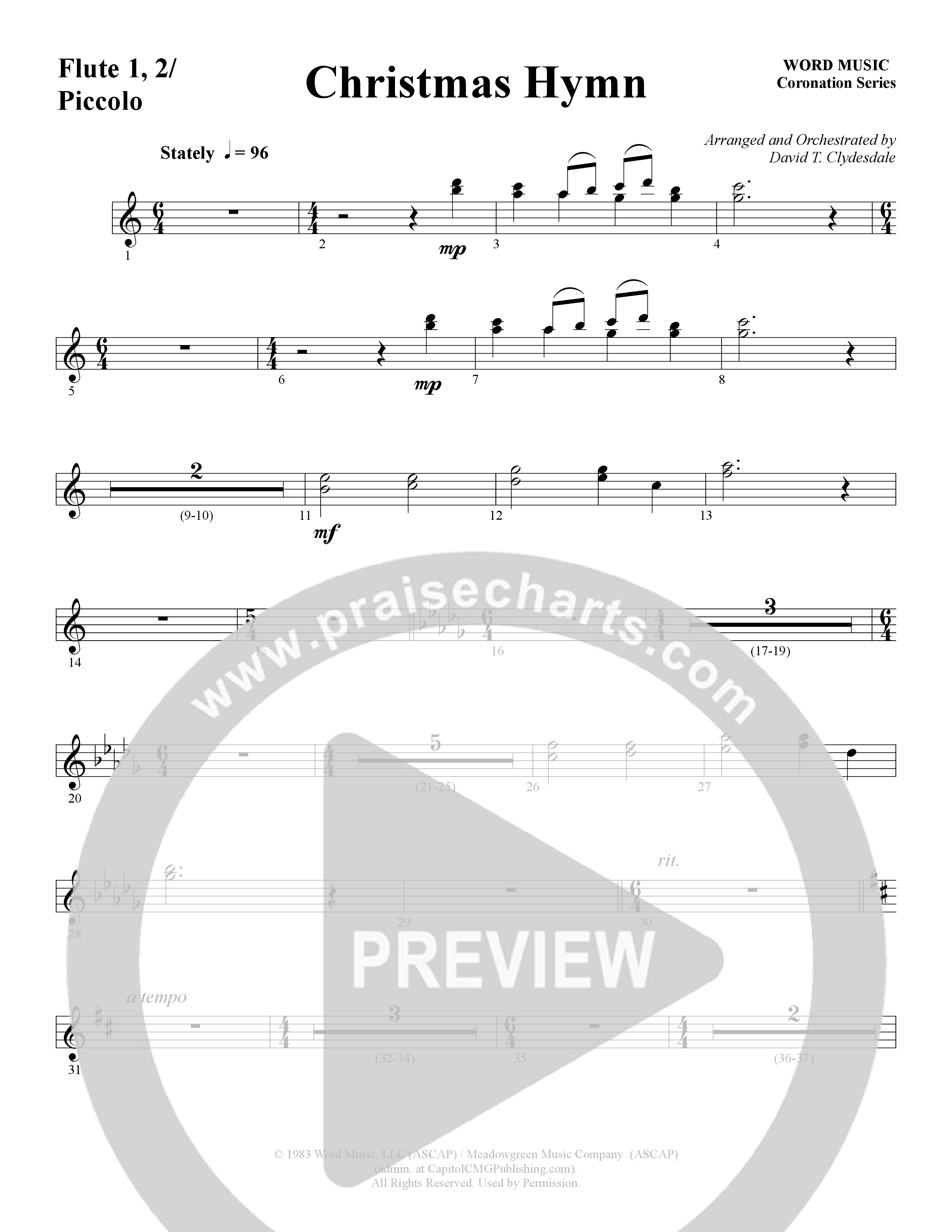 Christmas Hymn (Instrumental) Flute/Piccolo (Word Music / Arr. David Clydesdale)