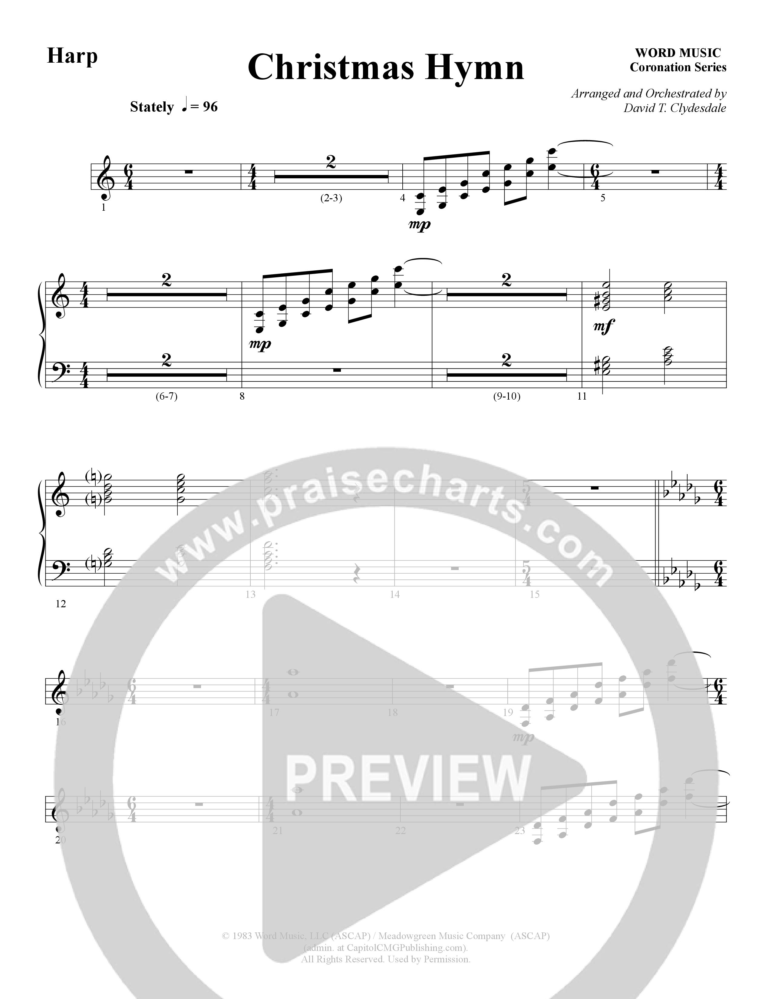 Christmas Hymn (Instrumental) Harp (Word Music / Arr. David Clydesdale)