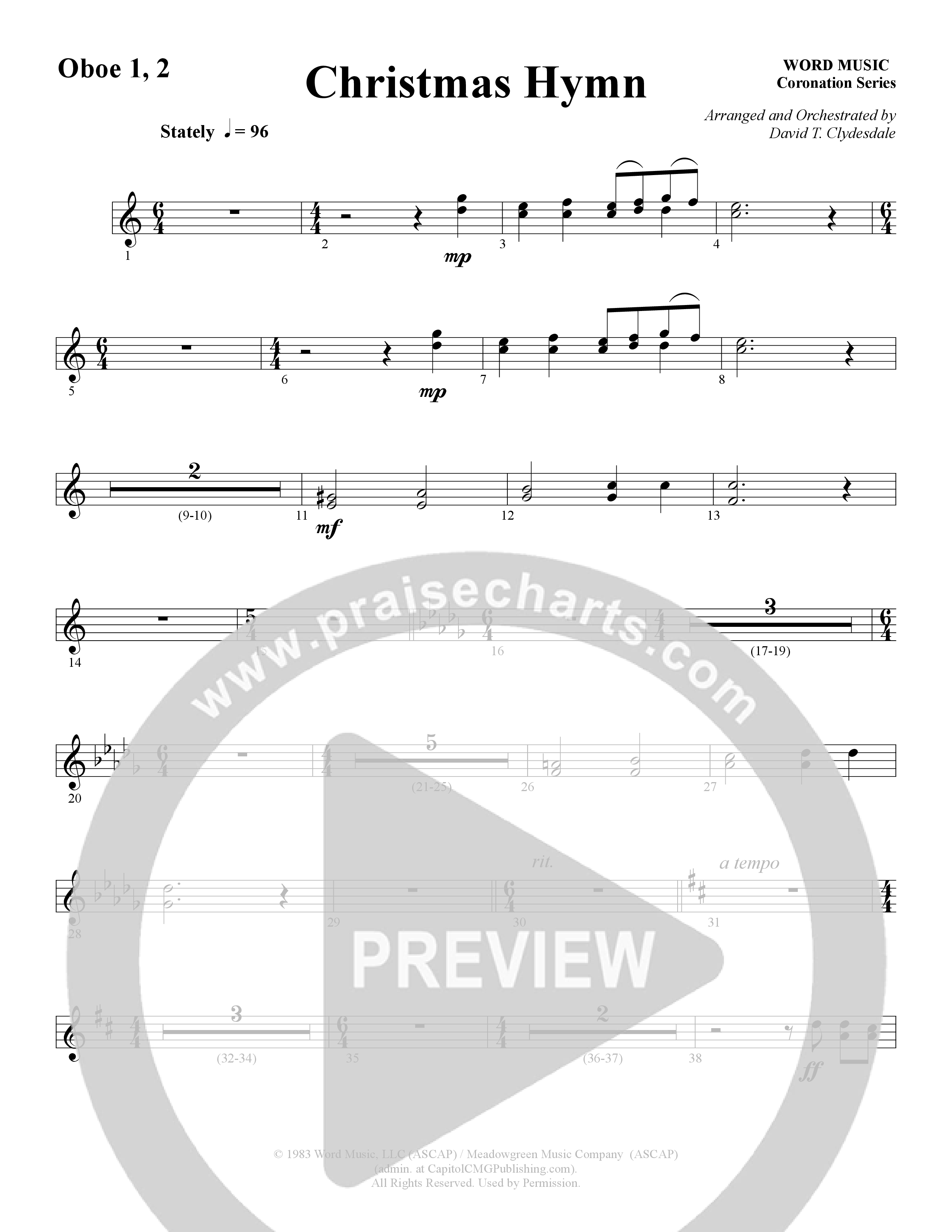 Christmas Hymn (Instrumental) Oboe (Word Music / Arr. David Clydesdale)