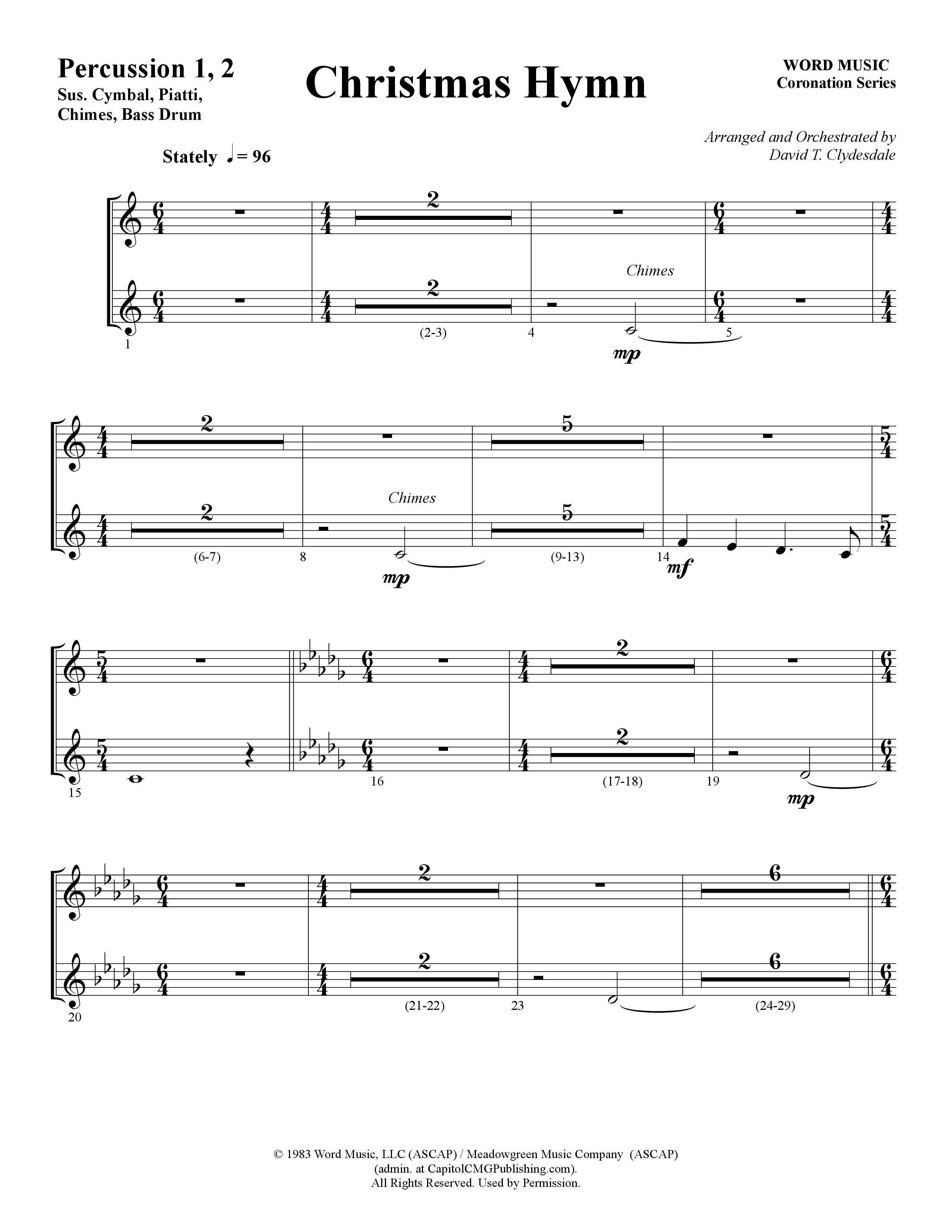 Christmas Hymn (Instrumental) Percussion (Word Music / Arr. David Clydesdale)
