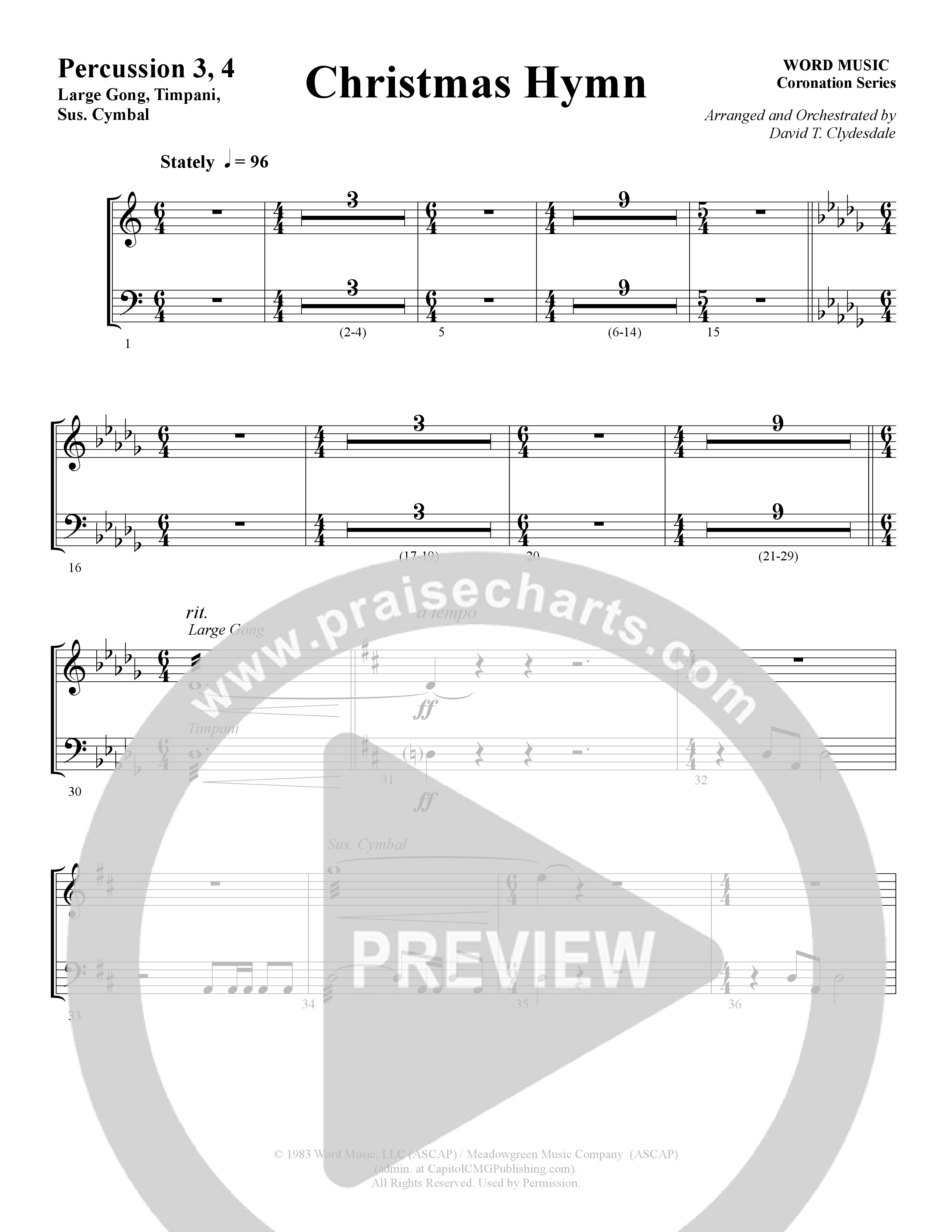 Christmas Hymn (Instrumental) Percussion (Word Music / Arr. David Clydesdale)