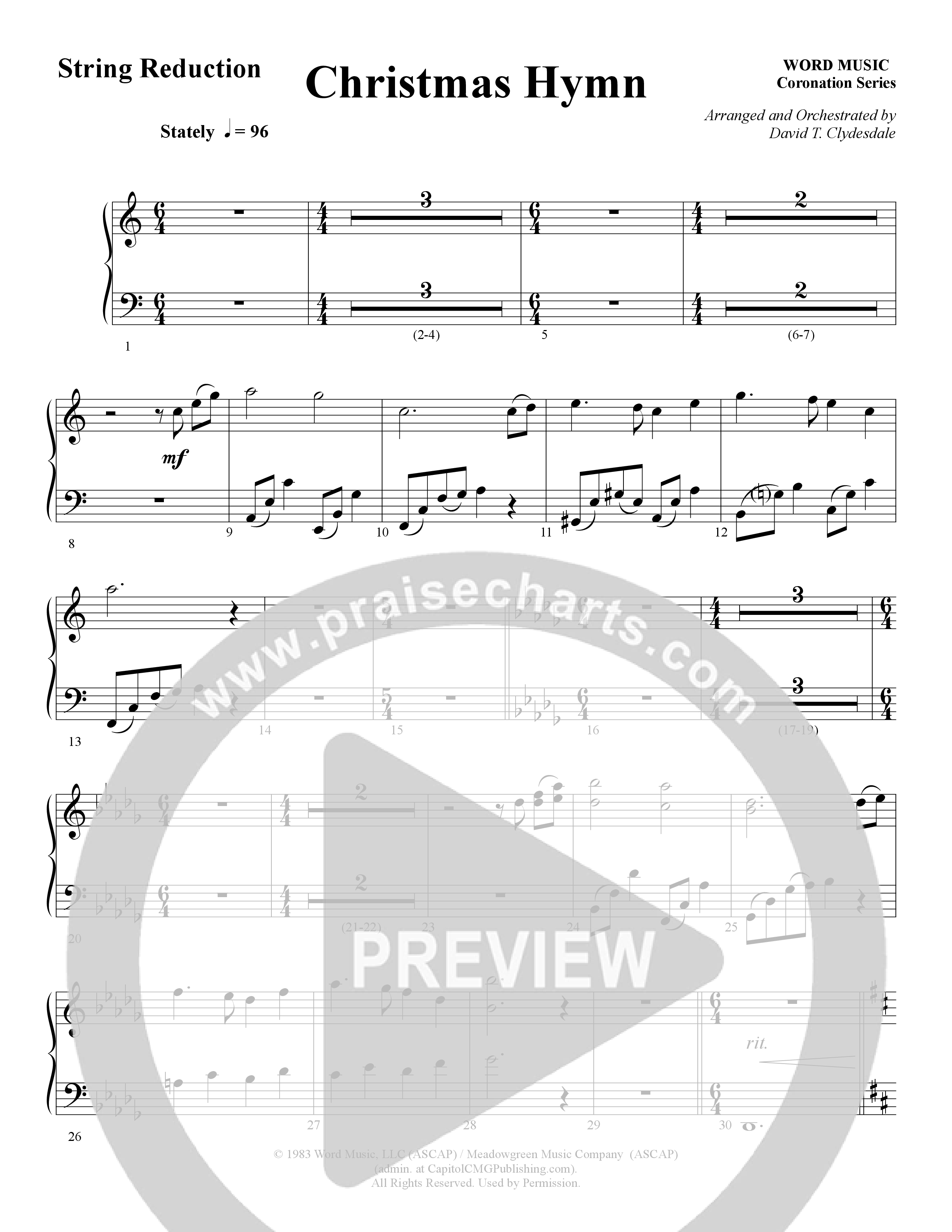 Christmas Hymn (Instrumental) String Reduction (Word Music / Arr. David Clydesdale)