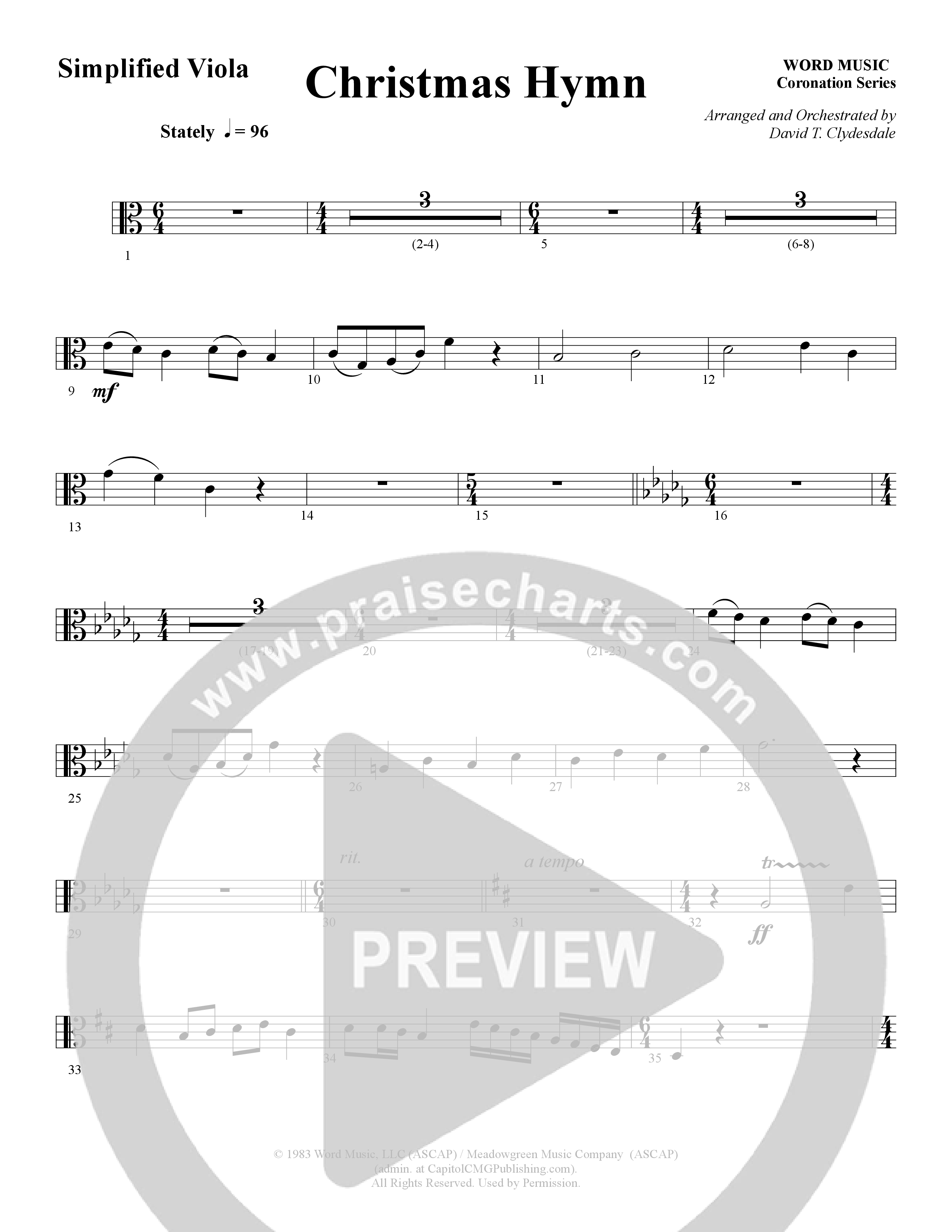 Christmas Hymn (Instrumental) Viola (Word Music / Arr. David Clydesdale)