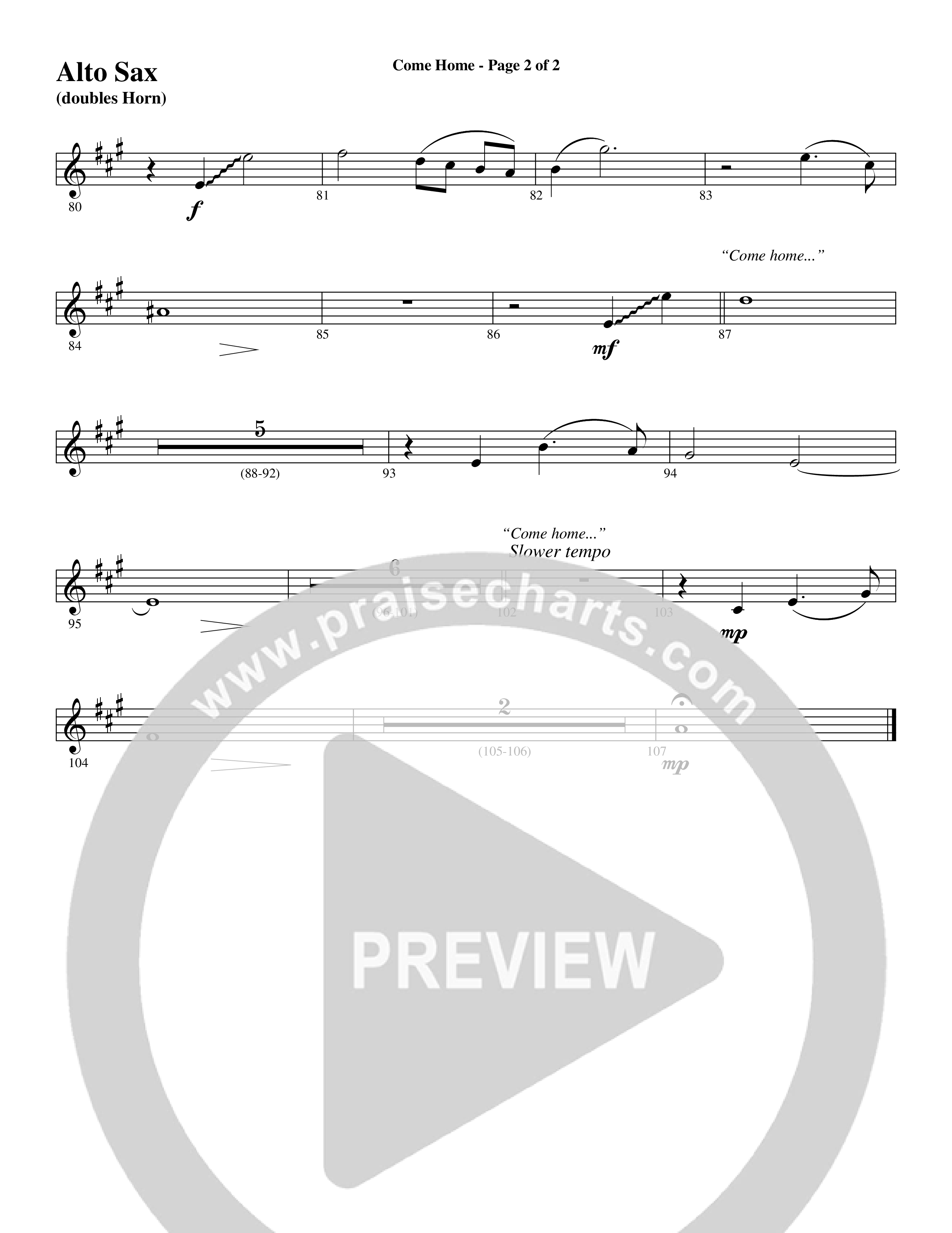 Come Home (with Softly and Tenderly) (Choral Anthem SATB) Alto Sax (Word Music Choral / Arr. Russell Mauldin)