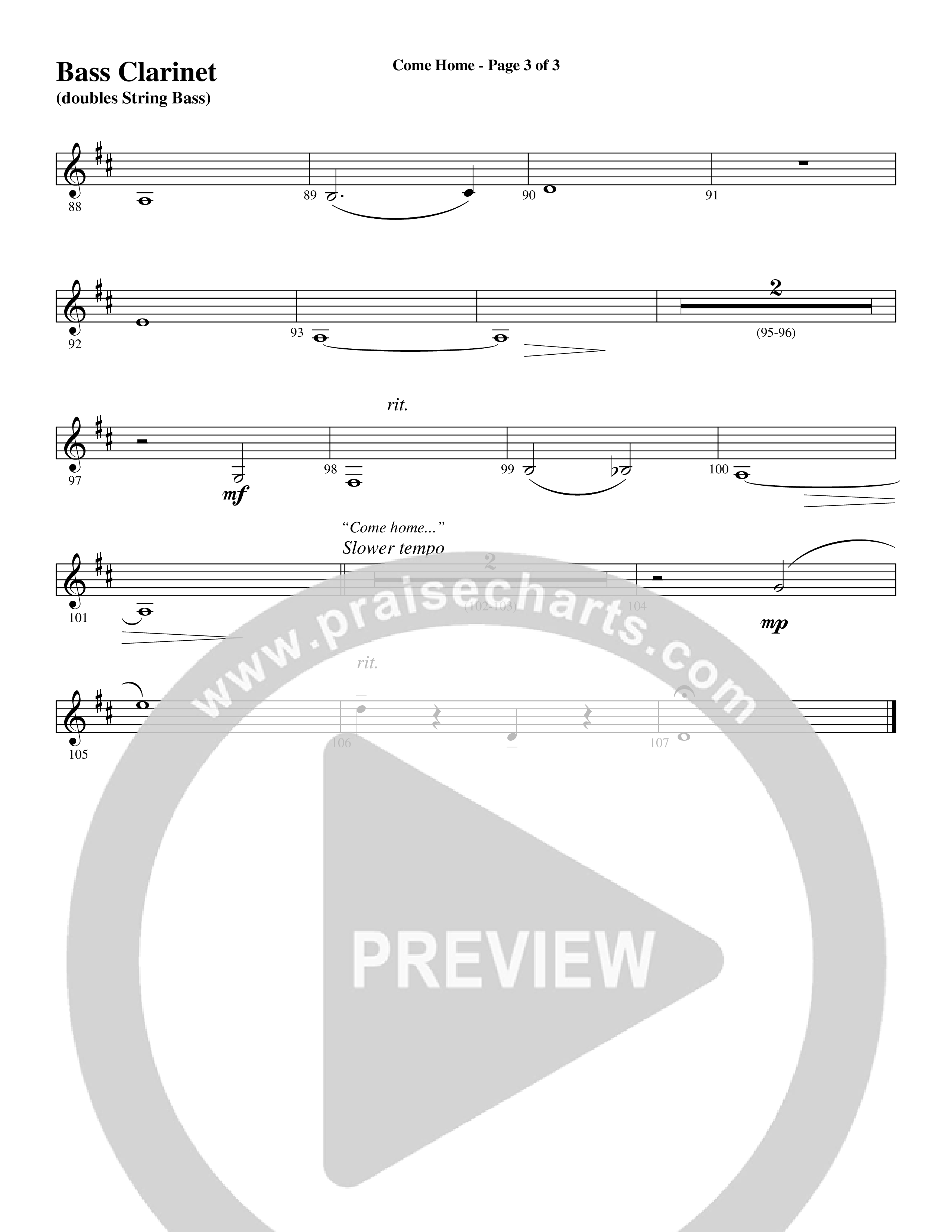 Come Home (with Softly and Tenderly) (Choral Anthem SATB) Bass Clarinet (Word Music Choral / Arr. Russell Mauldin)