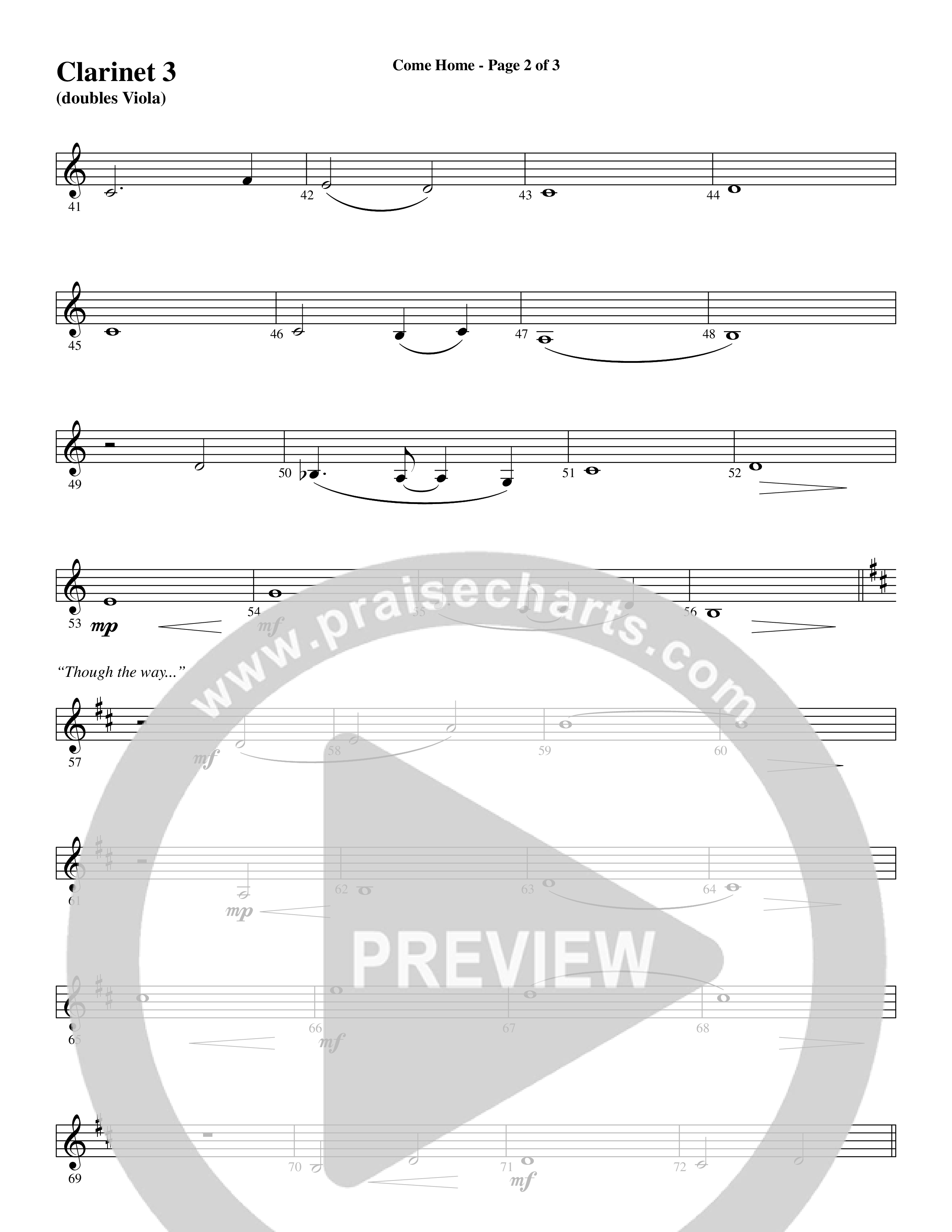 Come Home (with Softly and Tenderly) (Choral Anthem SATB) Clarinet 3 (Word Music Choral / Arr. Russell Mauldin)