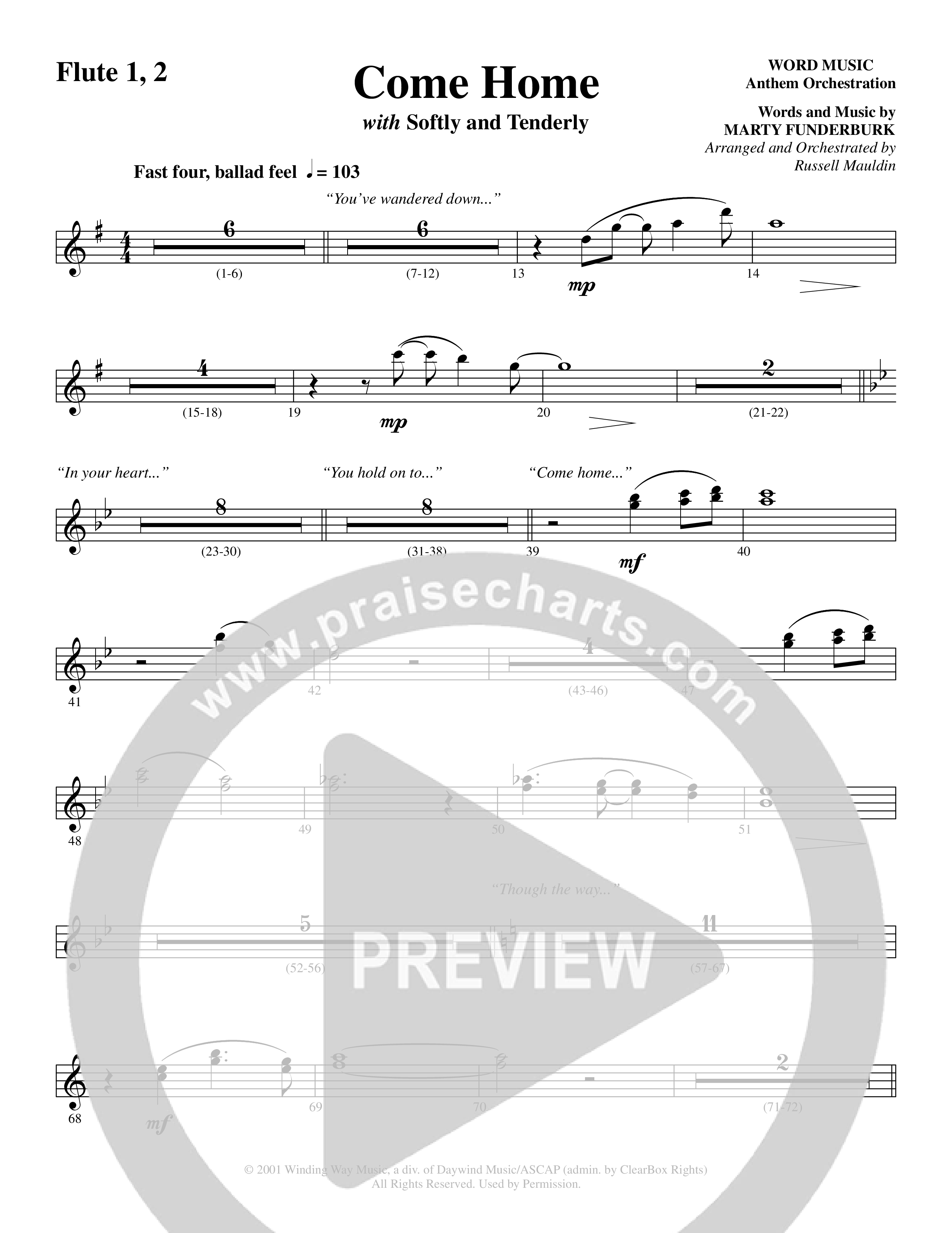 Come Home (with Softly and Tenderly) (Choral Anthem SATB) Flute 1/2 (Word Music Choral / Arr. Russell Mauldin)