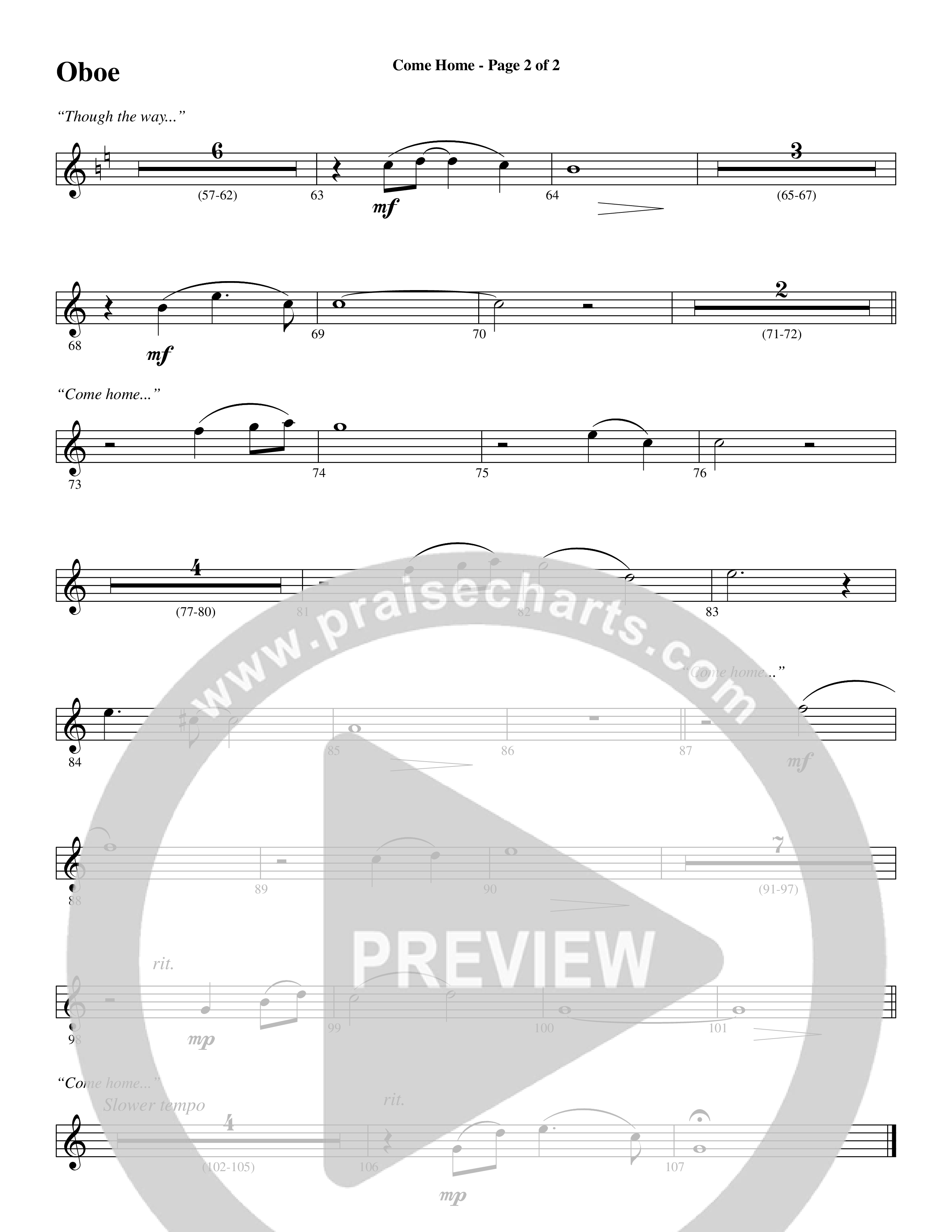 Come Home (with Softly and Tenderly) (Choral Anthem SATB) Oboe (Word Music Choral / Arr. Russell Mauldin)