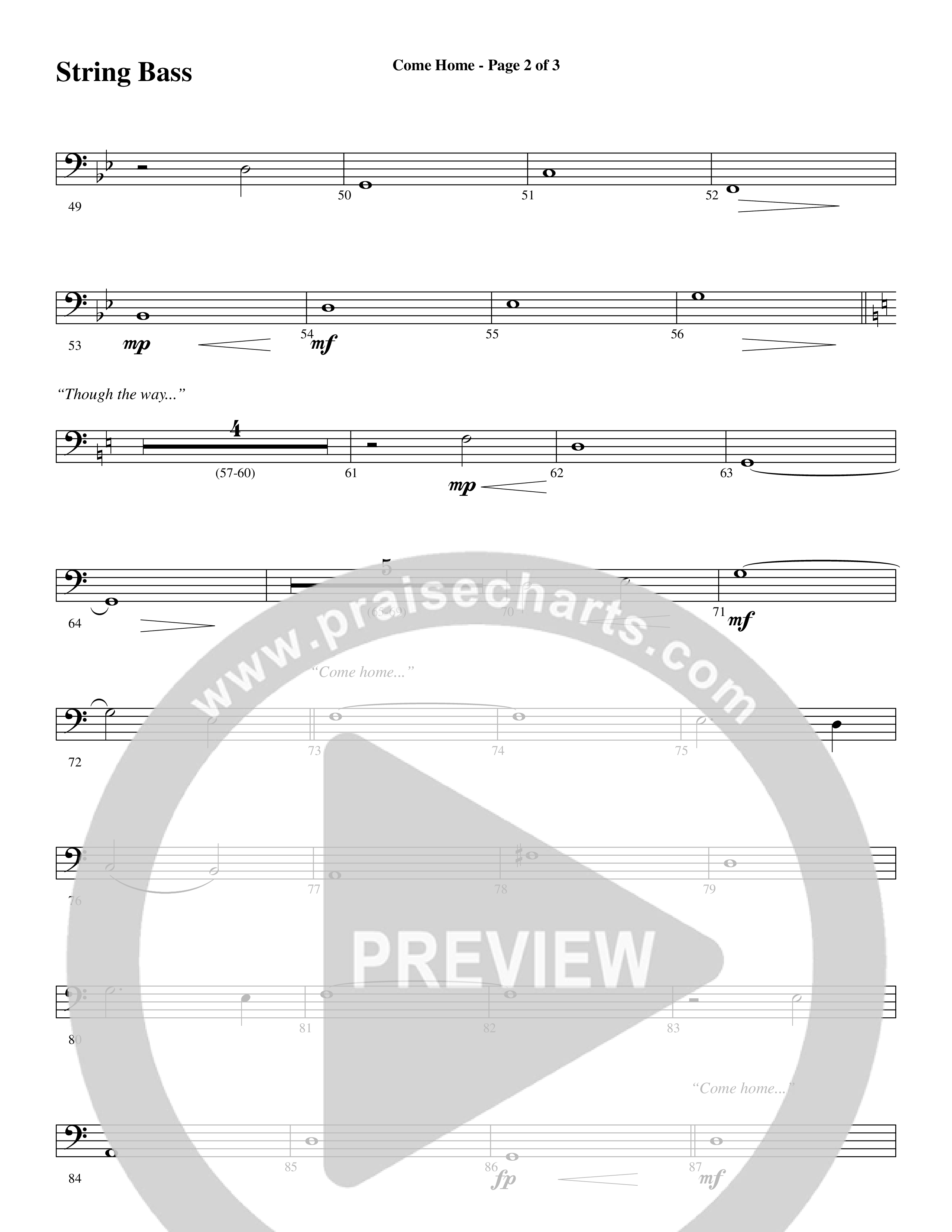Come Home (with Softly and Tenderly) (Choral Anthem SATB) String Bass (Word Music Choral / Arr. Russell Mauldin)