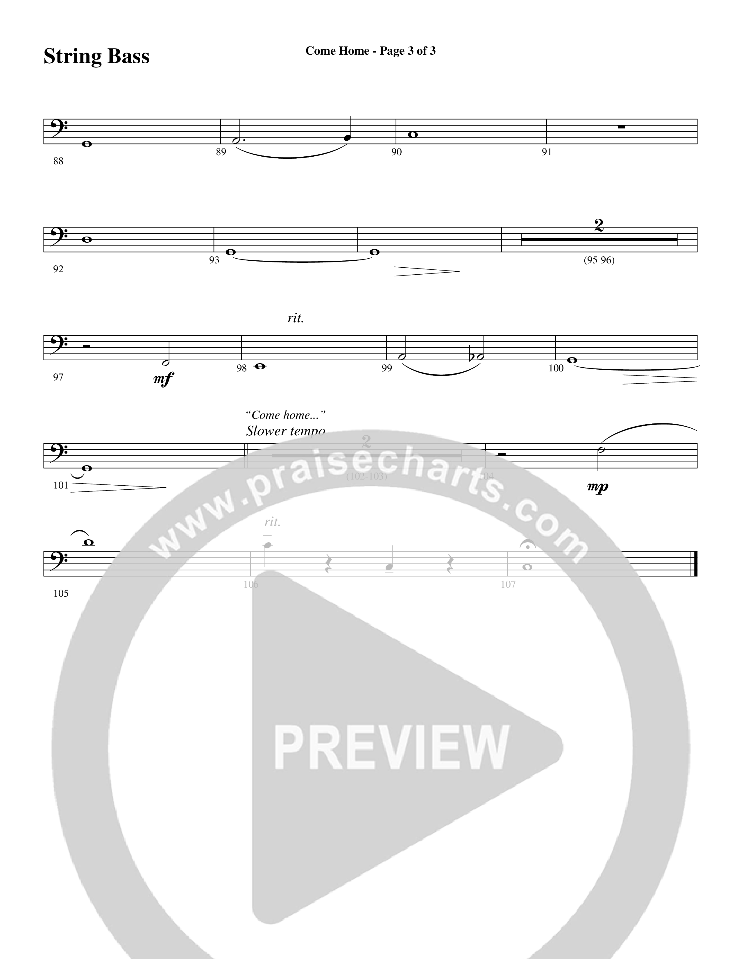 Come Home (with Softly and Tenderly) (Choral Anthem SATB) String Bass (Word Music Choral / Arr. Russell Mauldin)