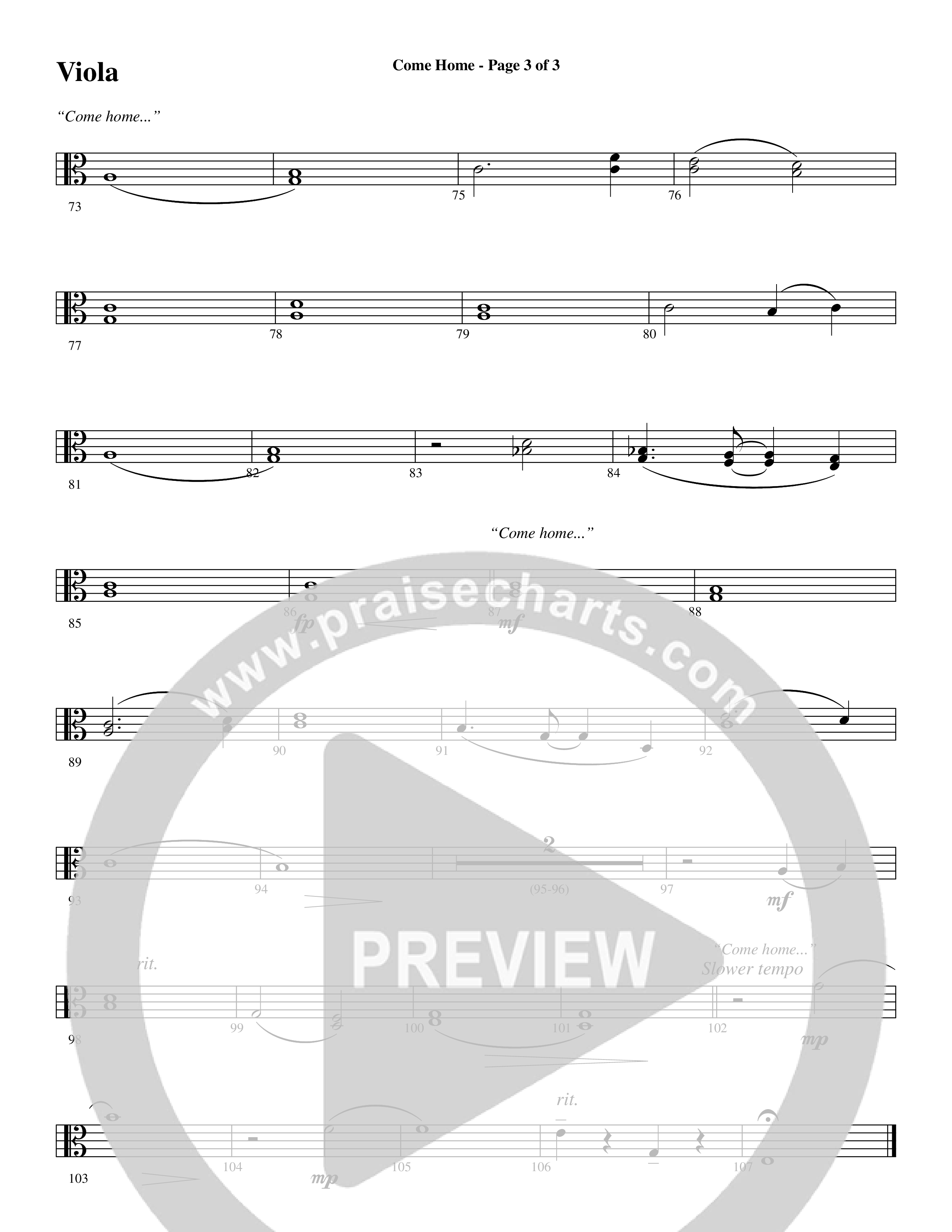 Come Home (with Softly and Tenderly) (Choral Anthem SATB) Viola (Word Music Choral / Arr. Russell Mauldin)