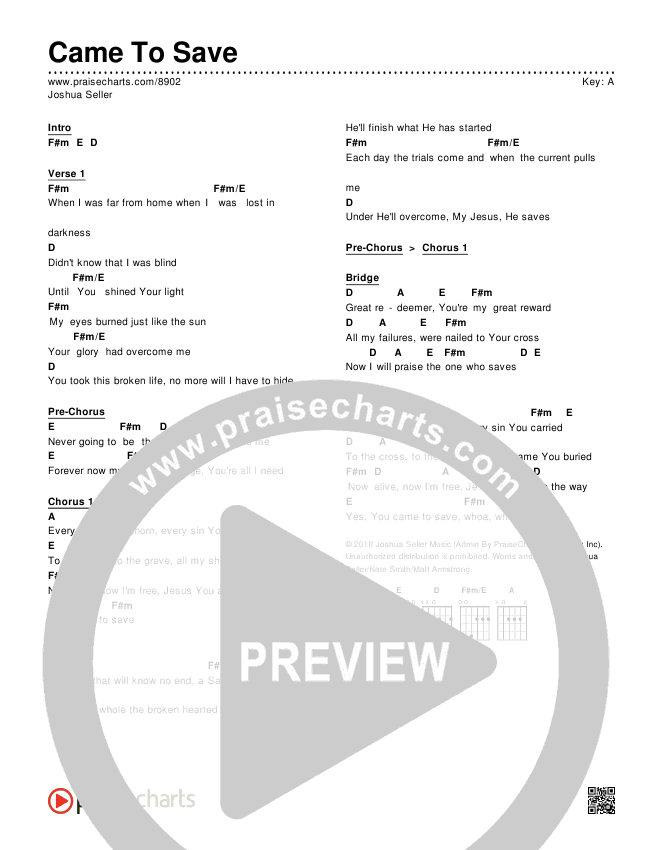 Came To Save Chords & Lyrics (Joshua Seller / Harvest Worship.)