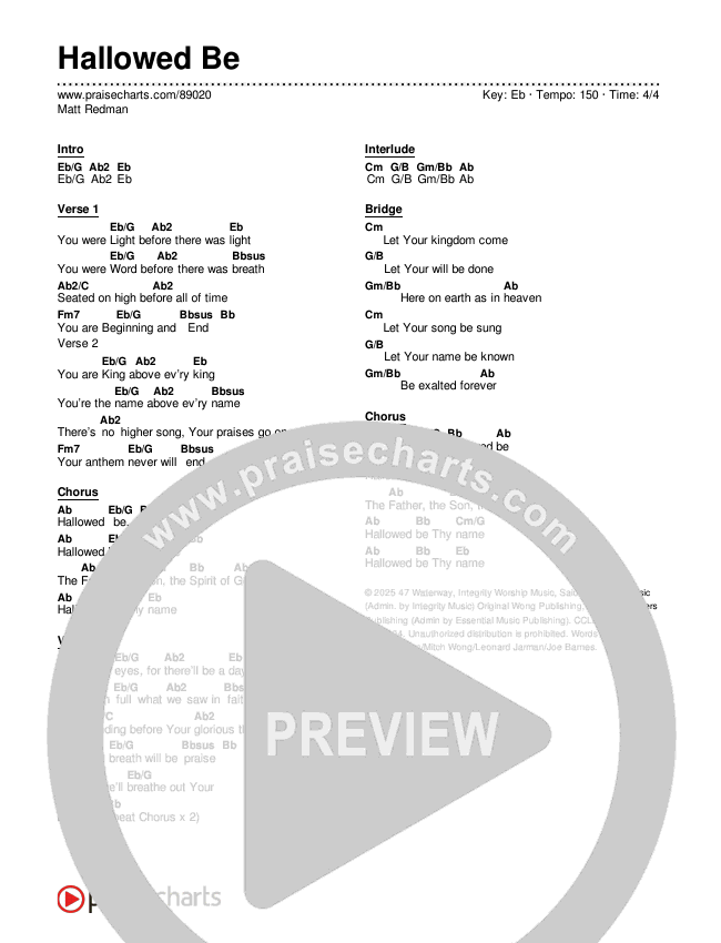 Hallowed Be Chord Chart (Matt Redman)