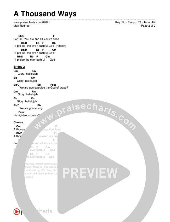 A Thousand Ways Chord Chart (Matt Redman)