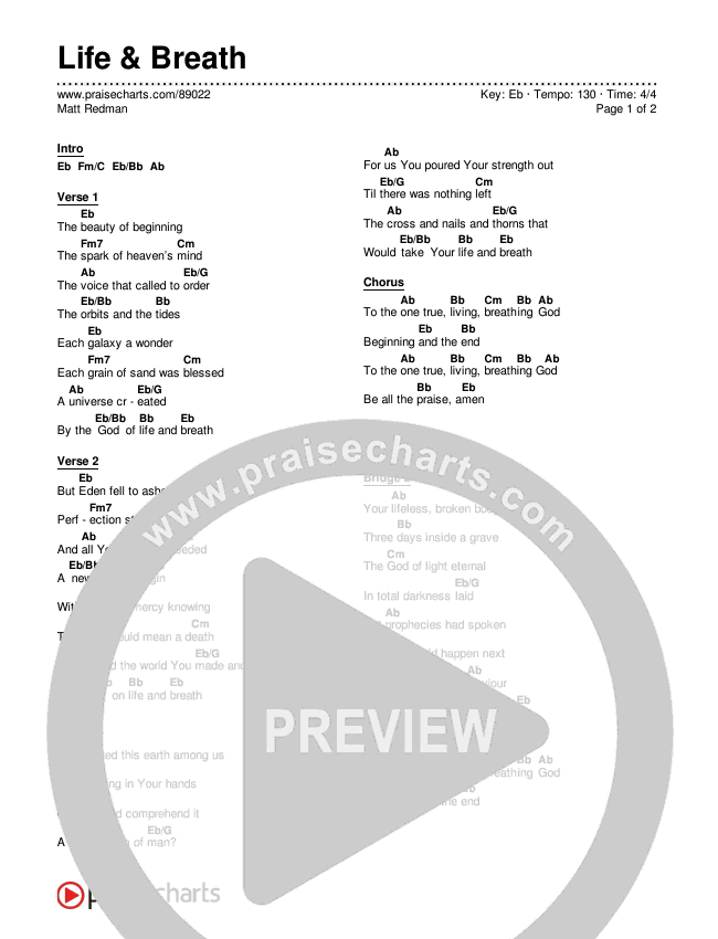 Life & Breath Chord Chart (Matt Redman)