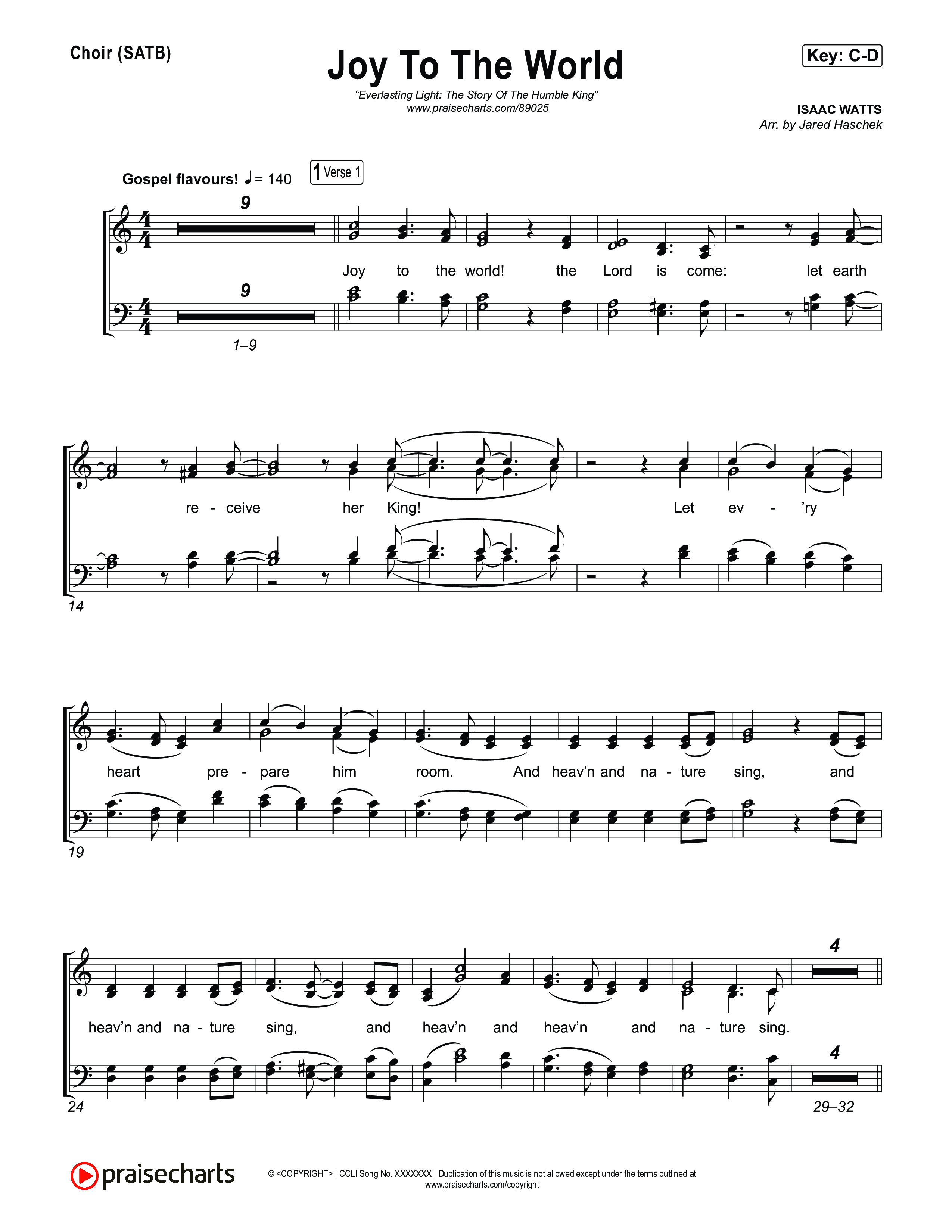 Joy To The World Choir Sheet (SATB) (Museum Of The Bible / Arr. Jared Haschek)