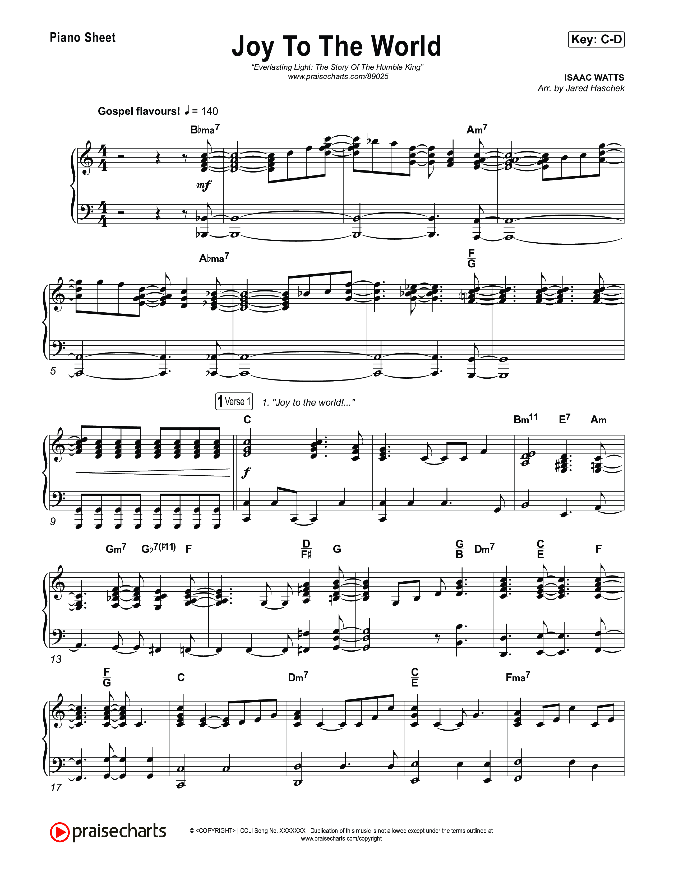 Joy To The World Piano Sheet (Museum Of The Bible / Arr. Jared Haschek)