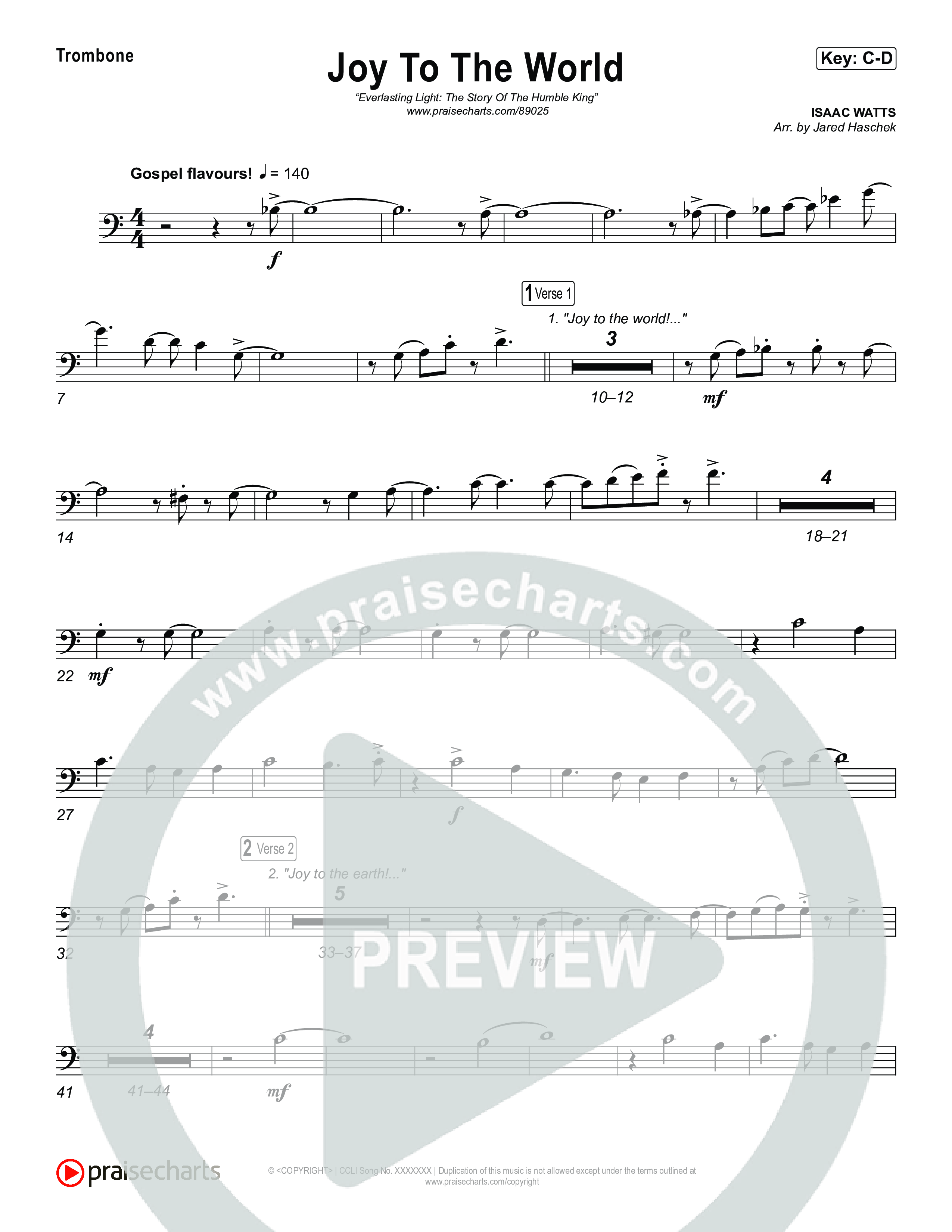 Joy To The World Trombone 1,2 (Museum Of The Bible / Arr. Jared Haschek)