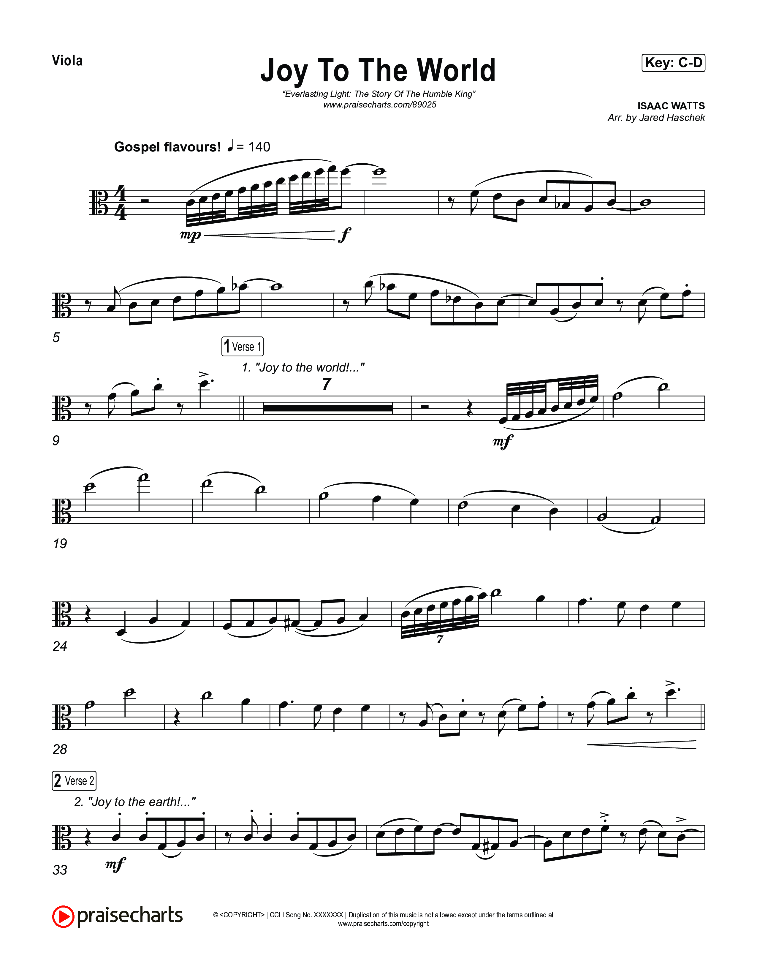 Joy To The World Viola (Museum Of The Bible / Arr. Jared Haschek)